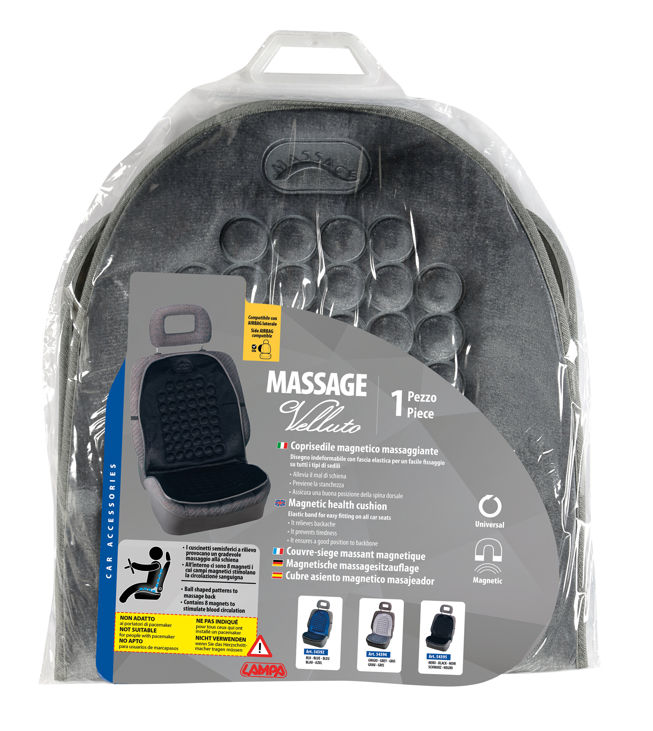 Massage-Velluto, schienale magnetico massaggiante in velluto - Grigio - immagine 2