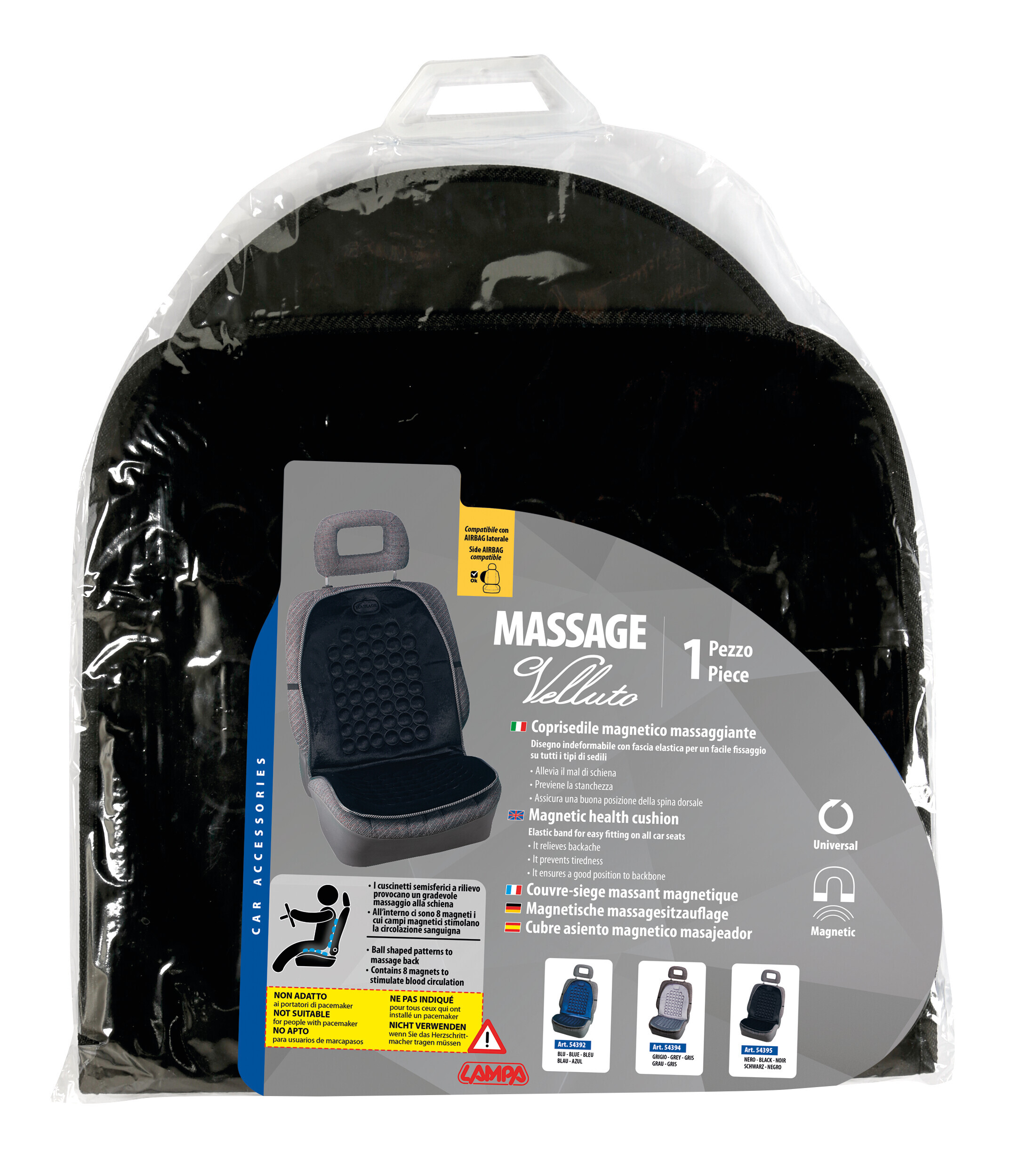 Massage-Velluto, schienale magnetico massaggiante in velluto - Nero - immagine 2