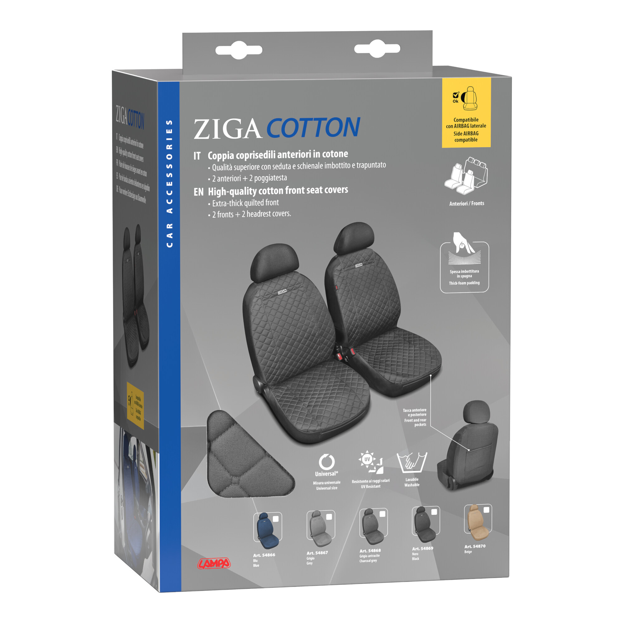 Ziga, coppia coprisedili anteriori in cotone, universali - Grigio - immagine 2