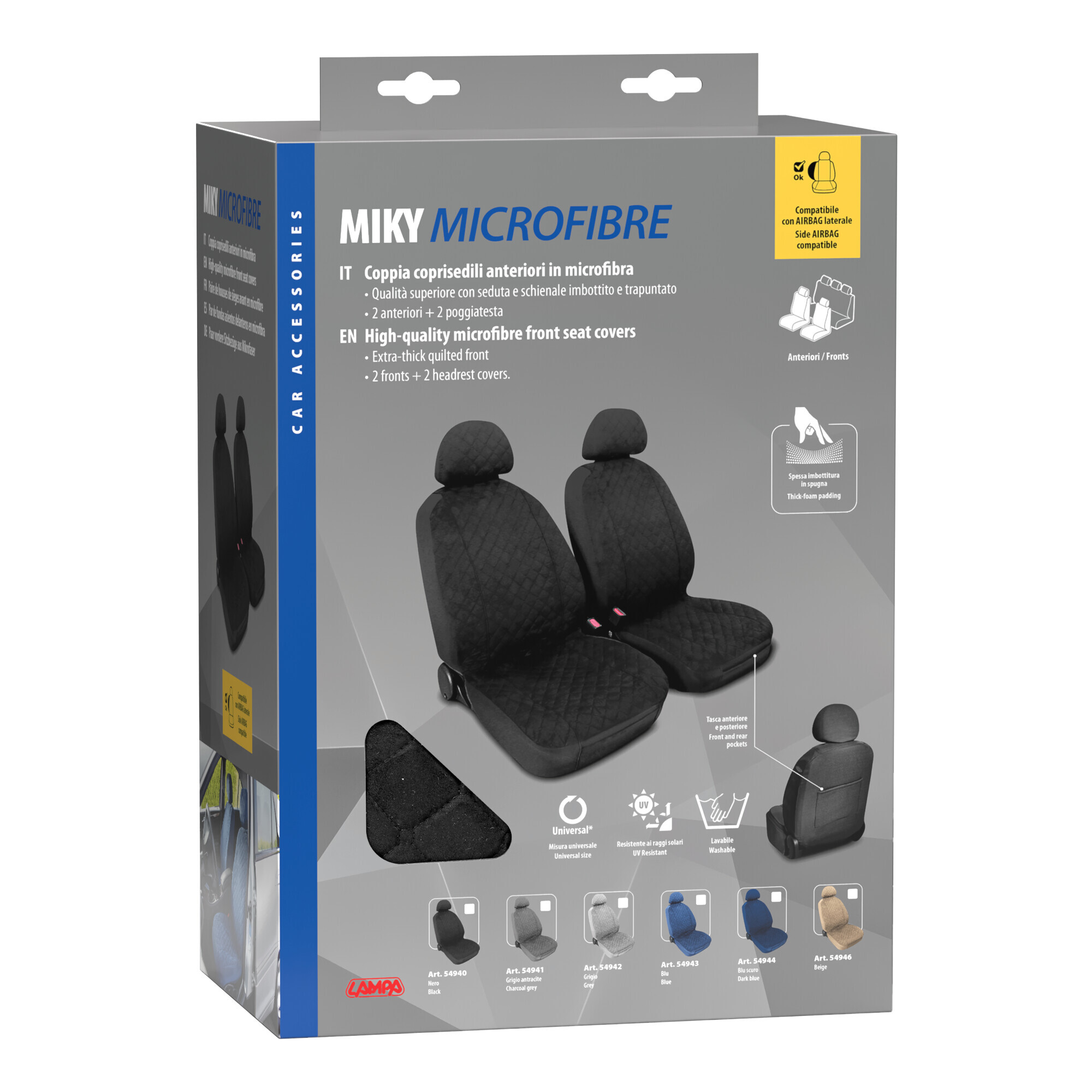 Miky, coppia coprisedili anteriori in microfibra, universali - Nero - immagine 2