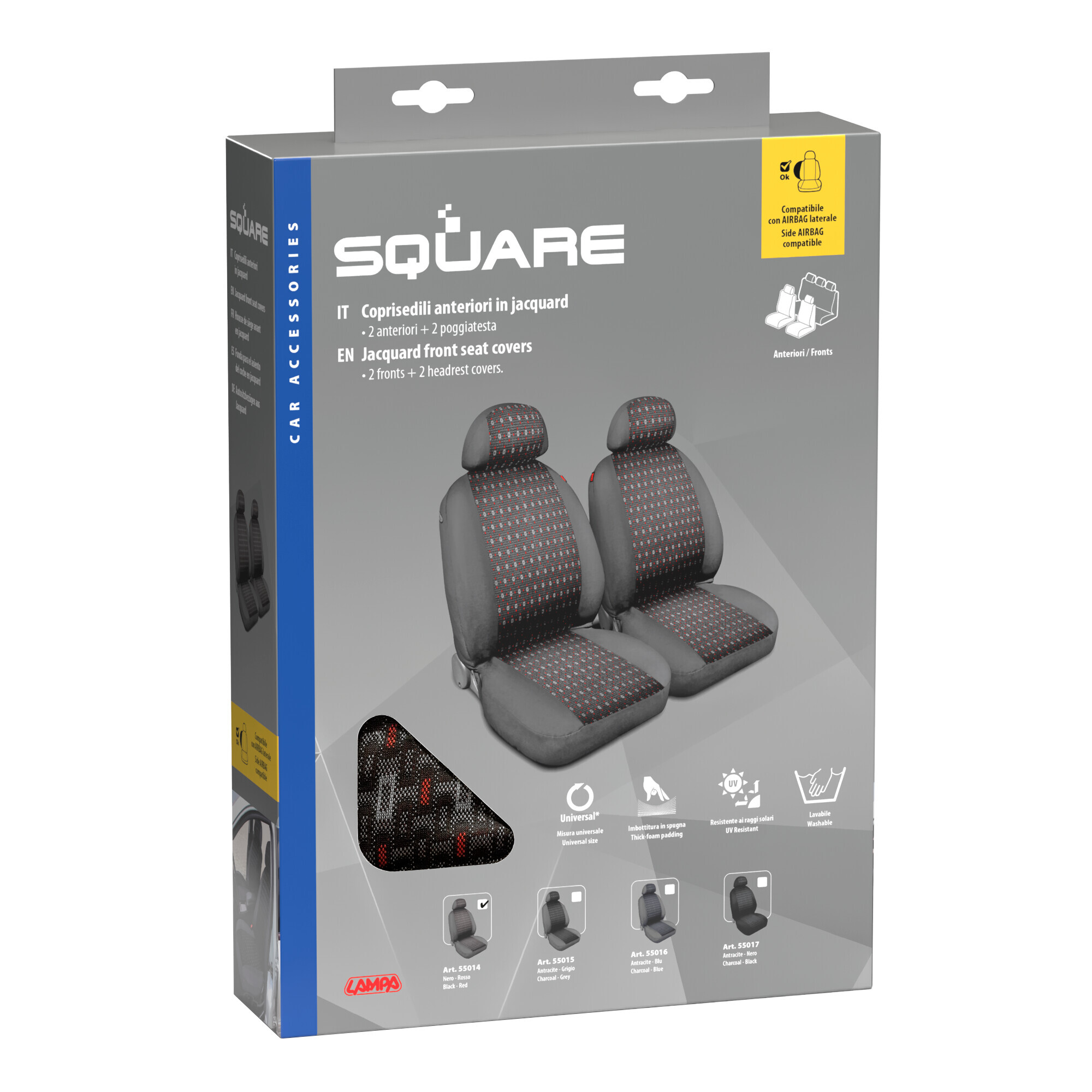 Square, coppia coprisedili anteriori in jacquard - Rosso - immagine 3