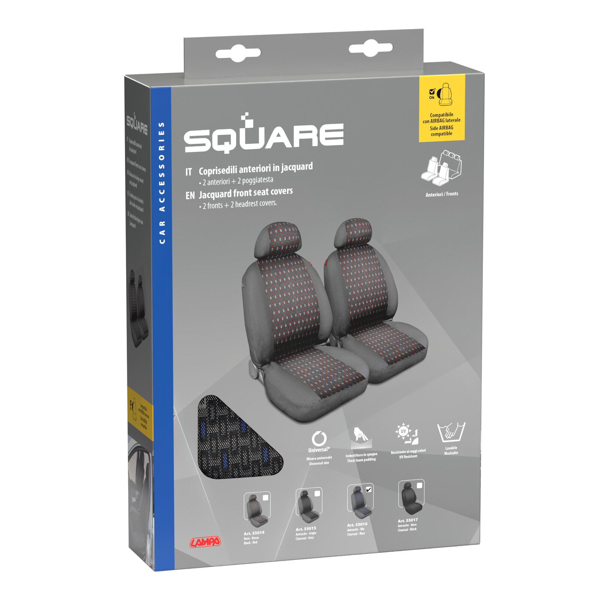 Square, coppia coprisedili anteriori in jacquard - Blu - immagine 3
