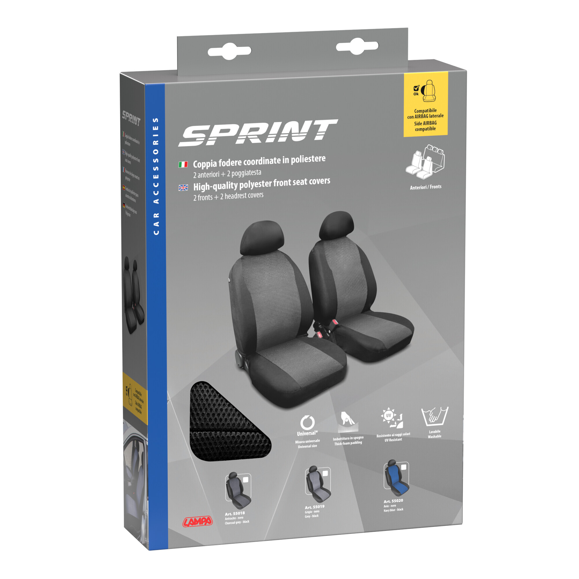 Sprint, coppia coprisedili anteriori in poliestere - Antracite - immagine 3