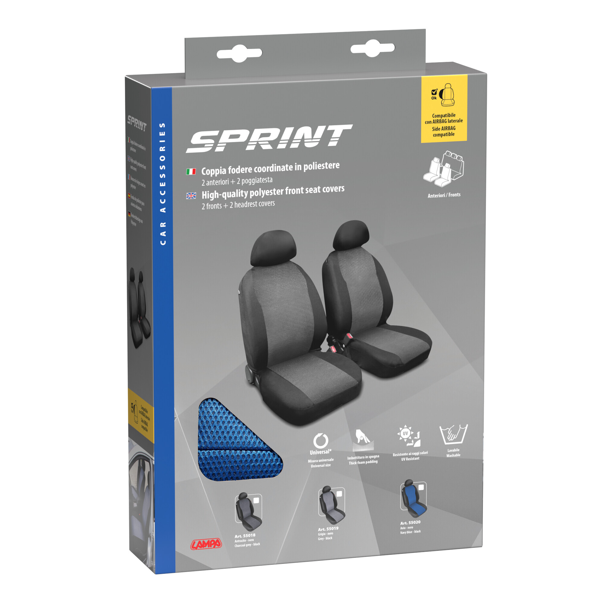 Sprint, coppia coprisedili anteriori in poliestere - Blu - immagine 3