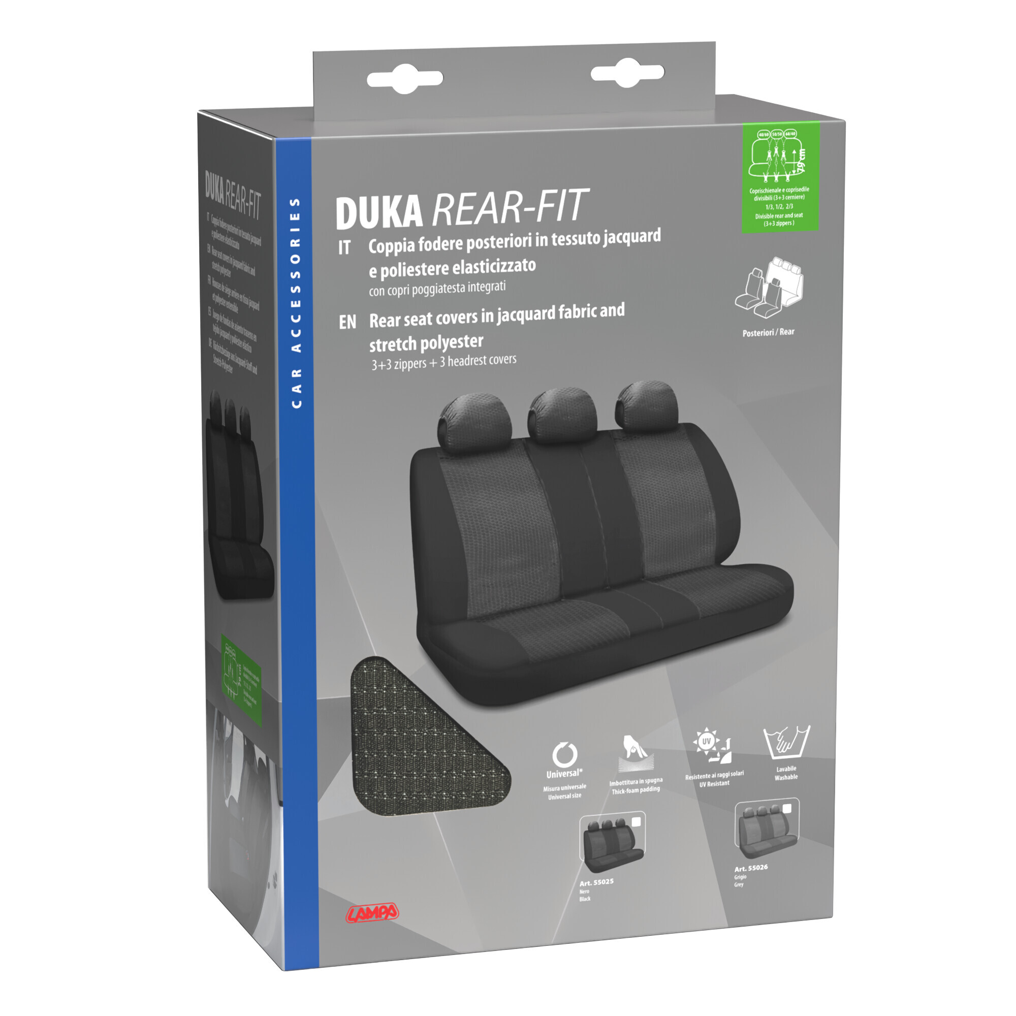 Duka Rear-Fit, coprisedile posteriore in tessuto jacquard e poliestere elasticizzati - Nero - immagine 4