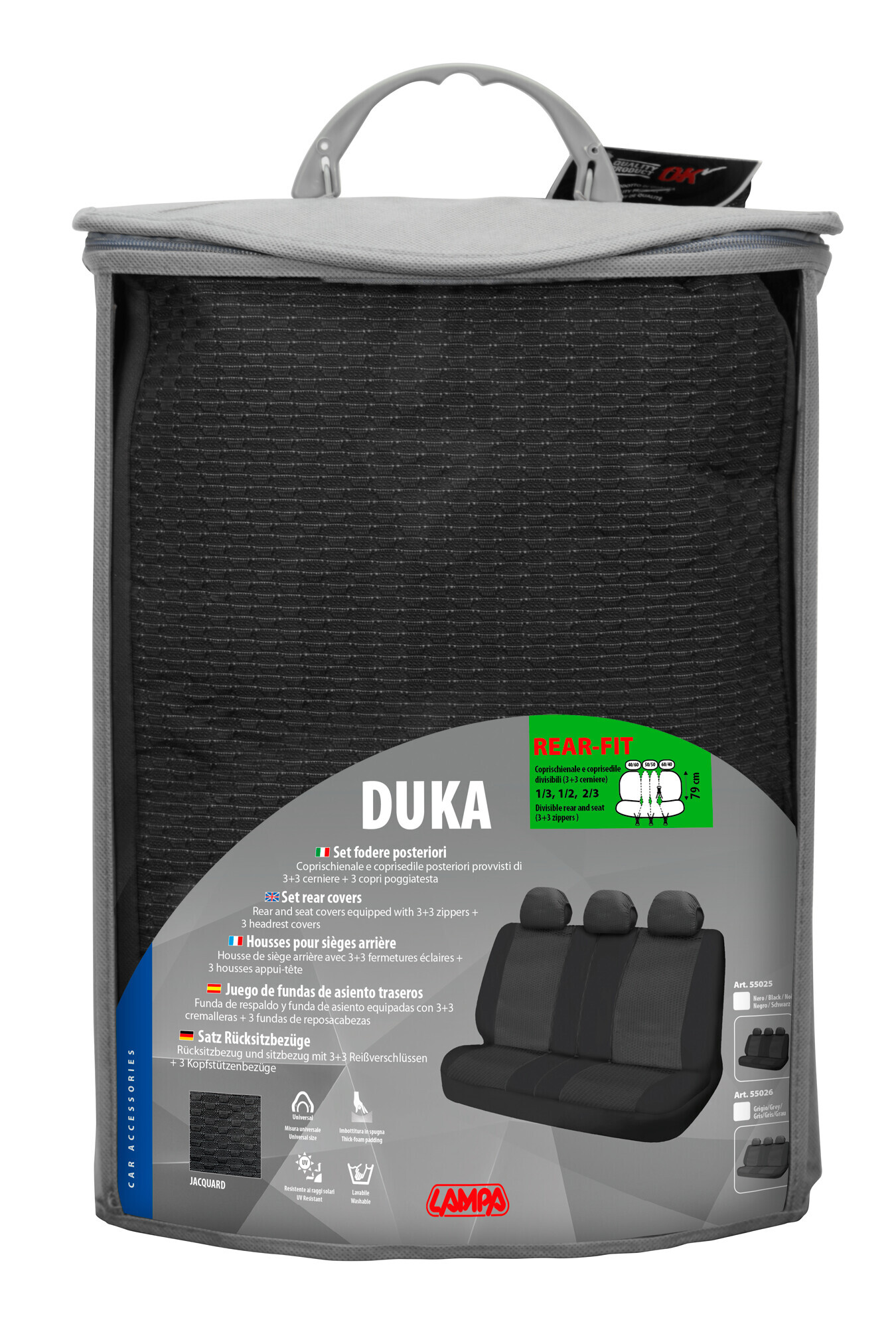Duka Rear-Fit, coprisedile posteriore in tessuto jacquard e poliestere elasticizzati - Grigio - immagine 3