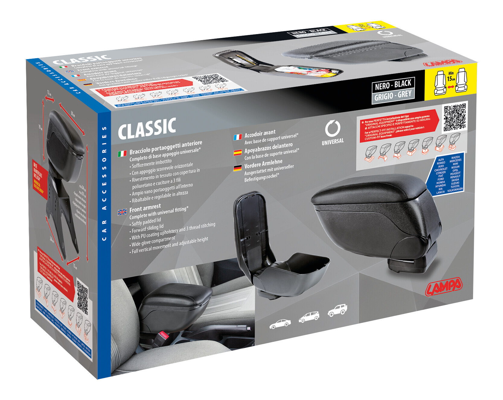 Classic, bracciolo 4 funzioni con doppio sistema di fissaggio - Nero - immagine 11