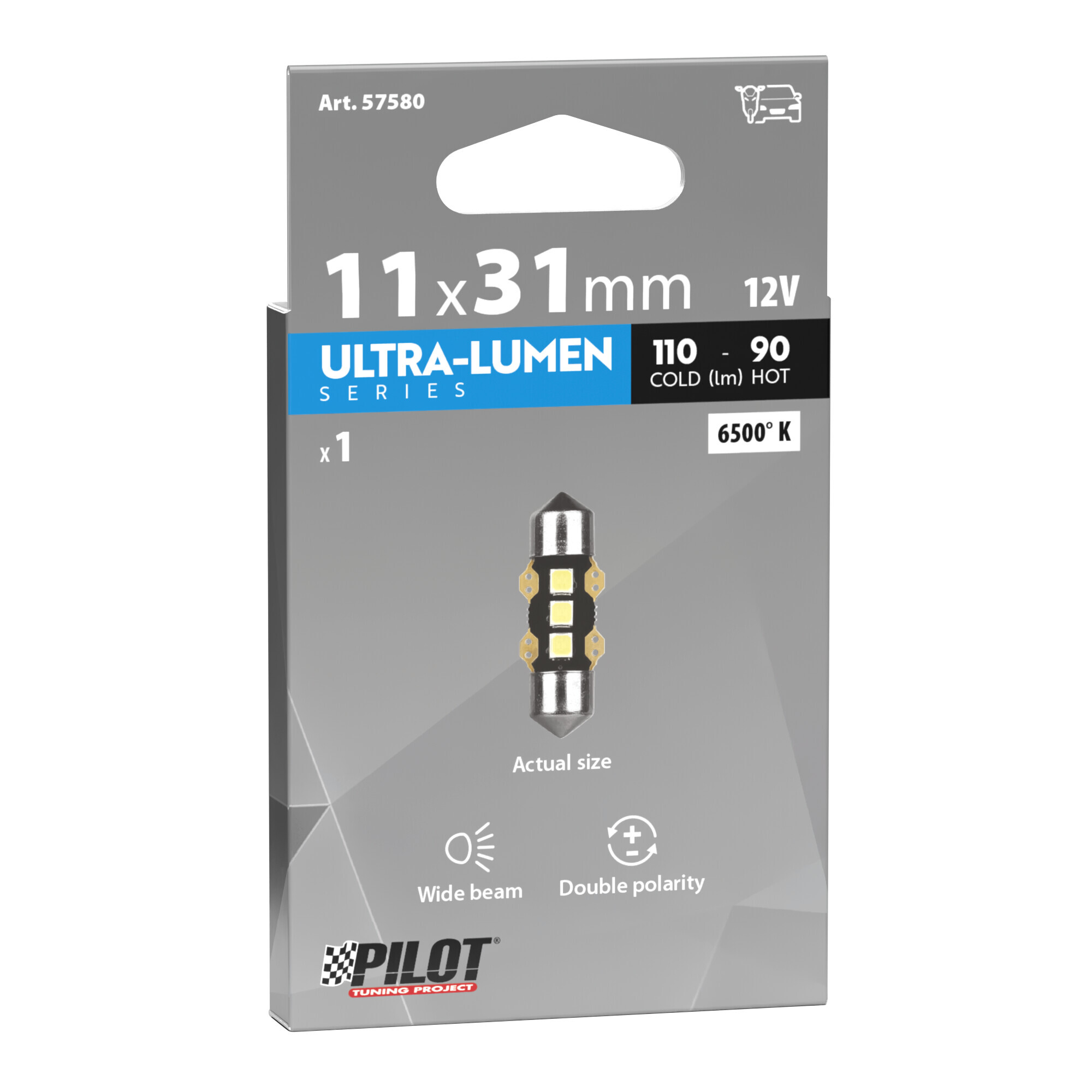 12V Ultra-Lumen Series - 11,3x31 mm - SV8,5-8 - 1 pz - Scatola - Bianco - Doppia polarità - immagine 3