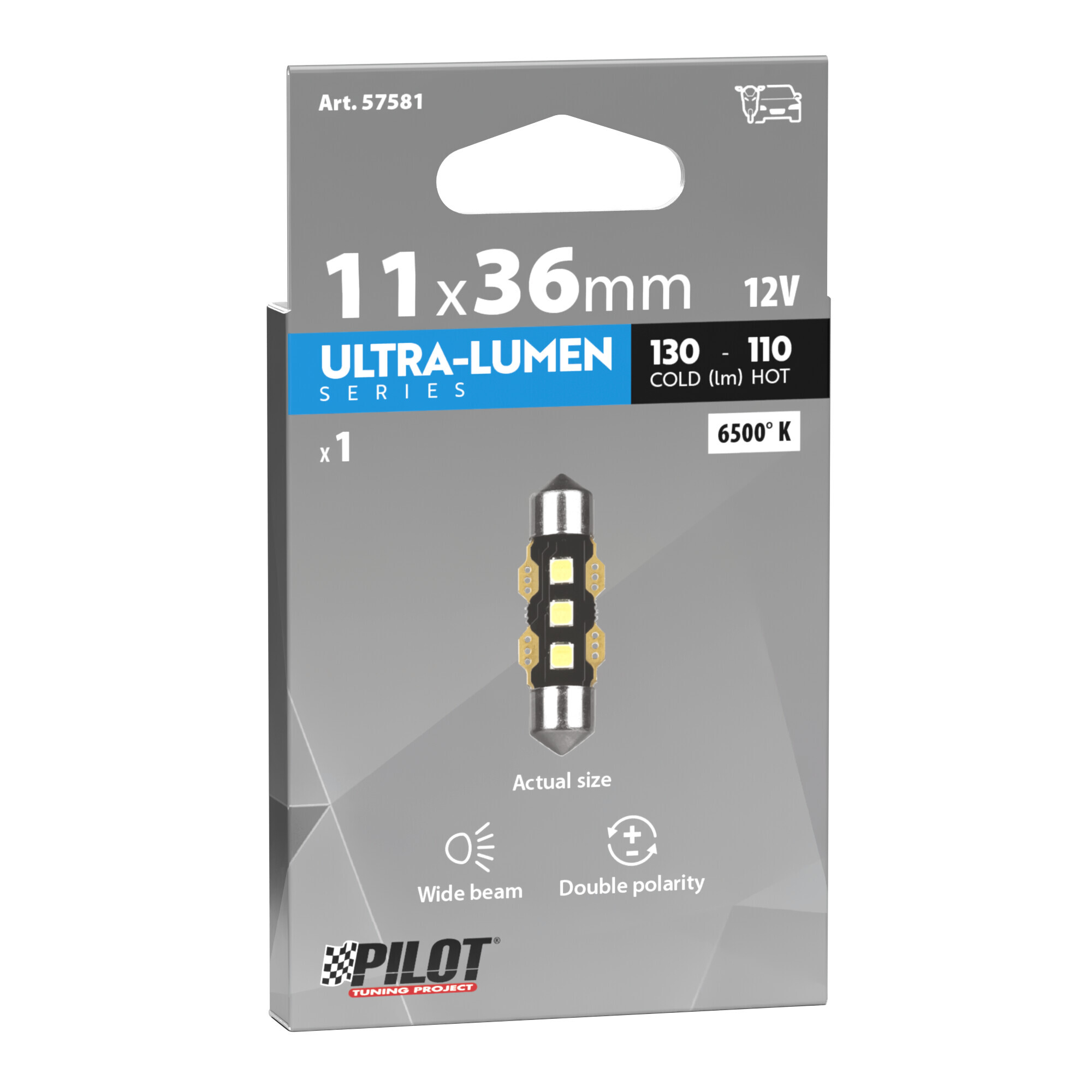 12V Ultra-Lumen Series - 11,3x36 mm - SV8,5-8 - 1 pz - Scatola - Bianco - Doppia polarità - immagine 3