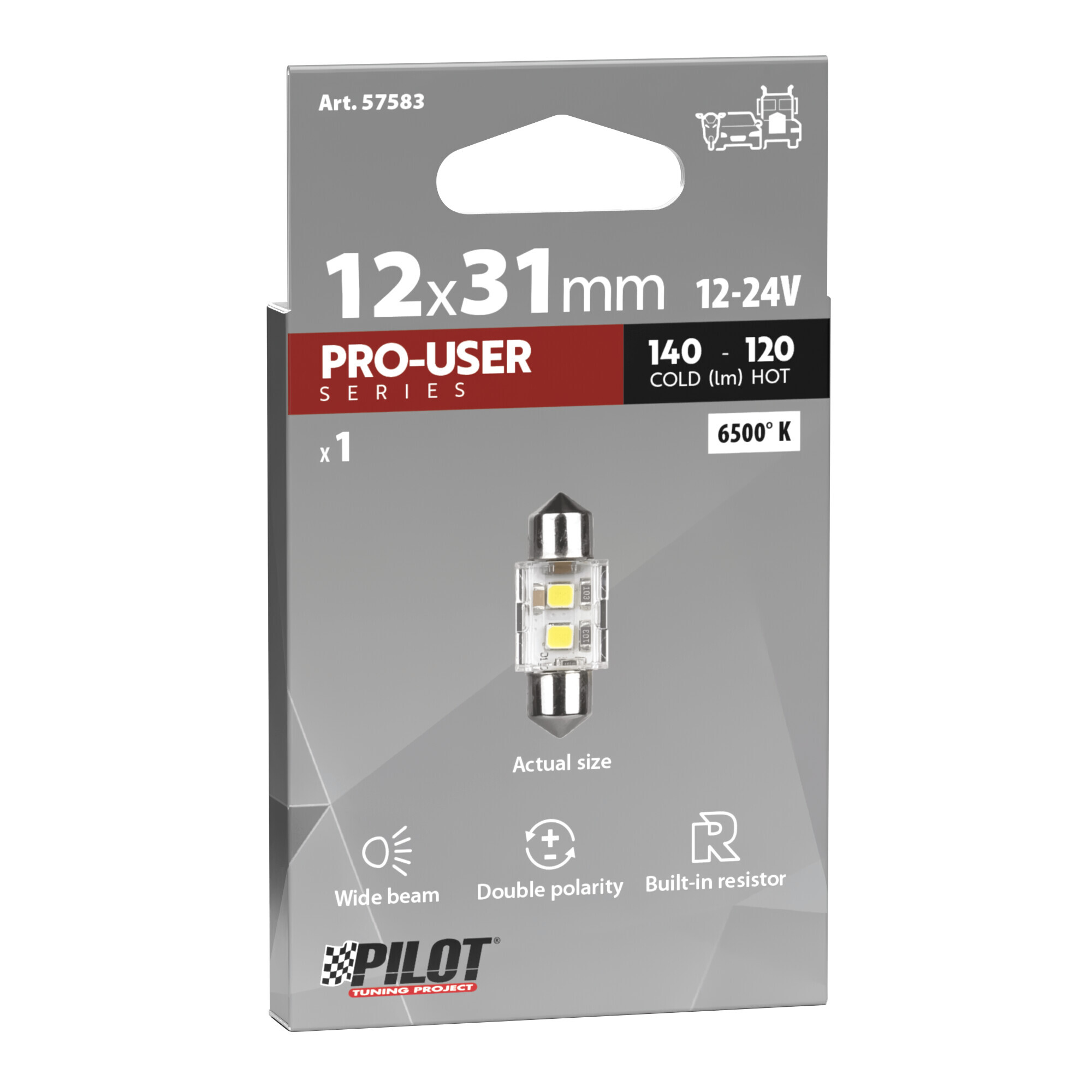 12/24V Pro-User Series - 12,5x31 mm - SV8,5-8 - 1 pz - Scatola - Bianco - Doppia polarità - Resistenza incorporata - immagine 3