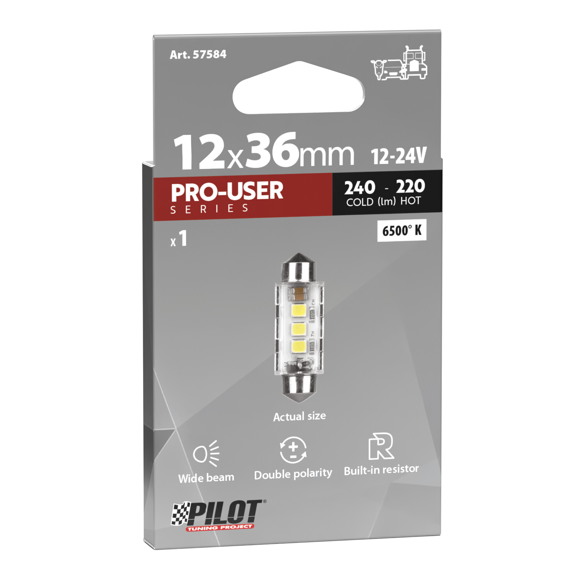 12/24V Pro-User Series - 12,5x36 mm - SV8,5-8 - 1 pz - Scatola - Bianco - Doppia polarità - Resistenza incorporata - immagine 3
