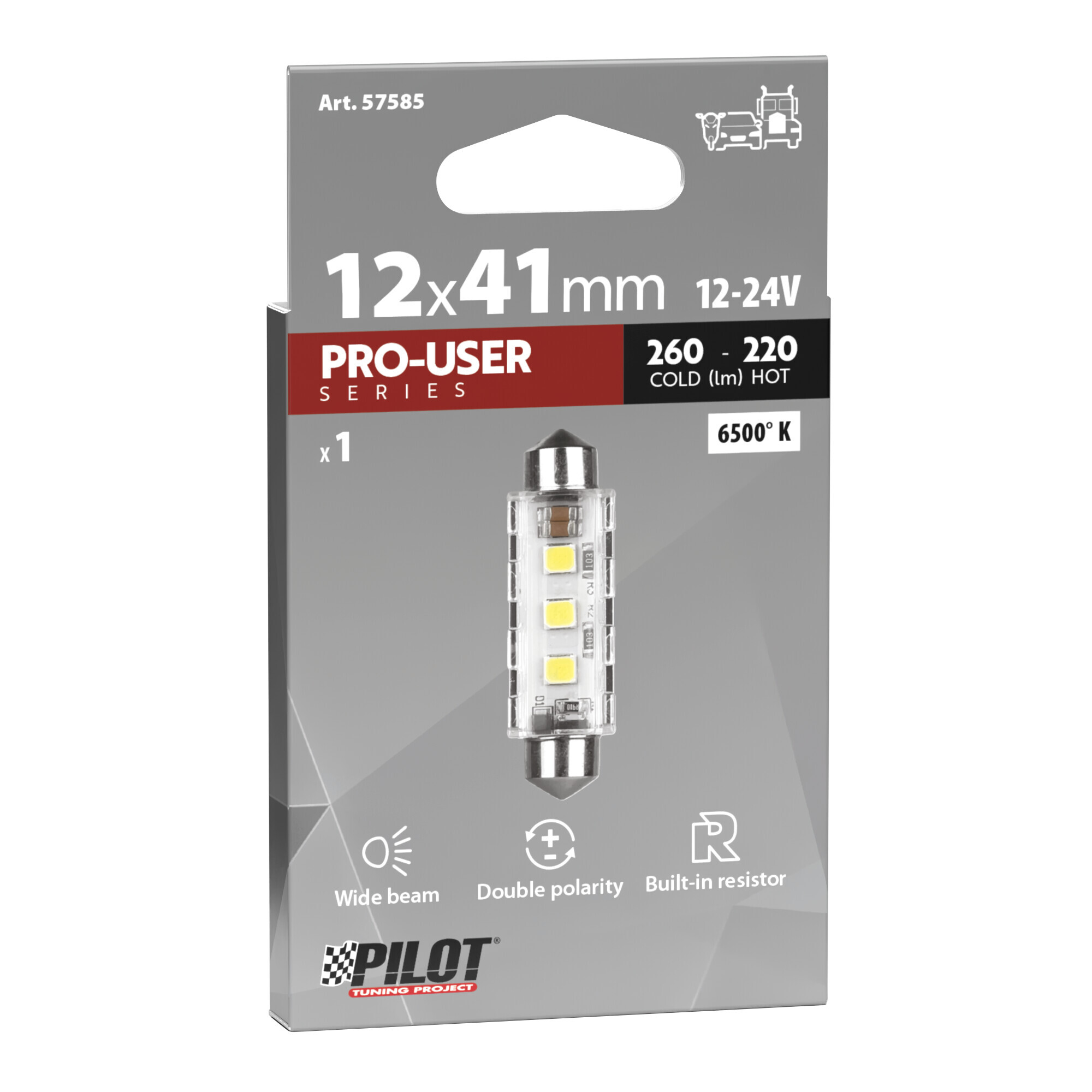 12/24V Pro-User Series - 12,5x41 mm - SV8,5-8 - 1 pz - Scatola - Bianco - Doppia polarità - Resistenza incorporata - immagine 3