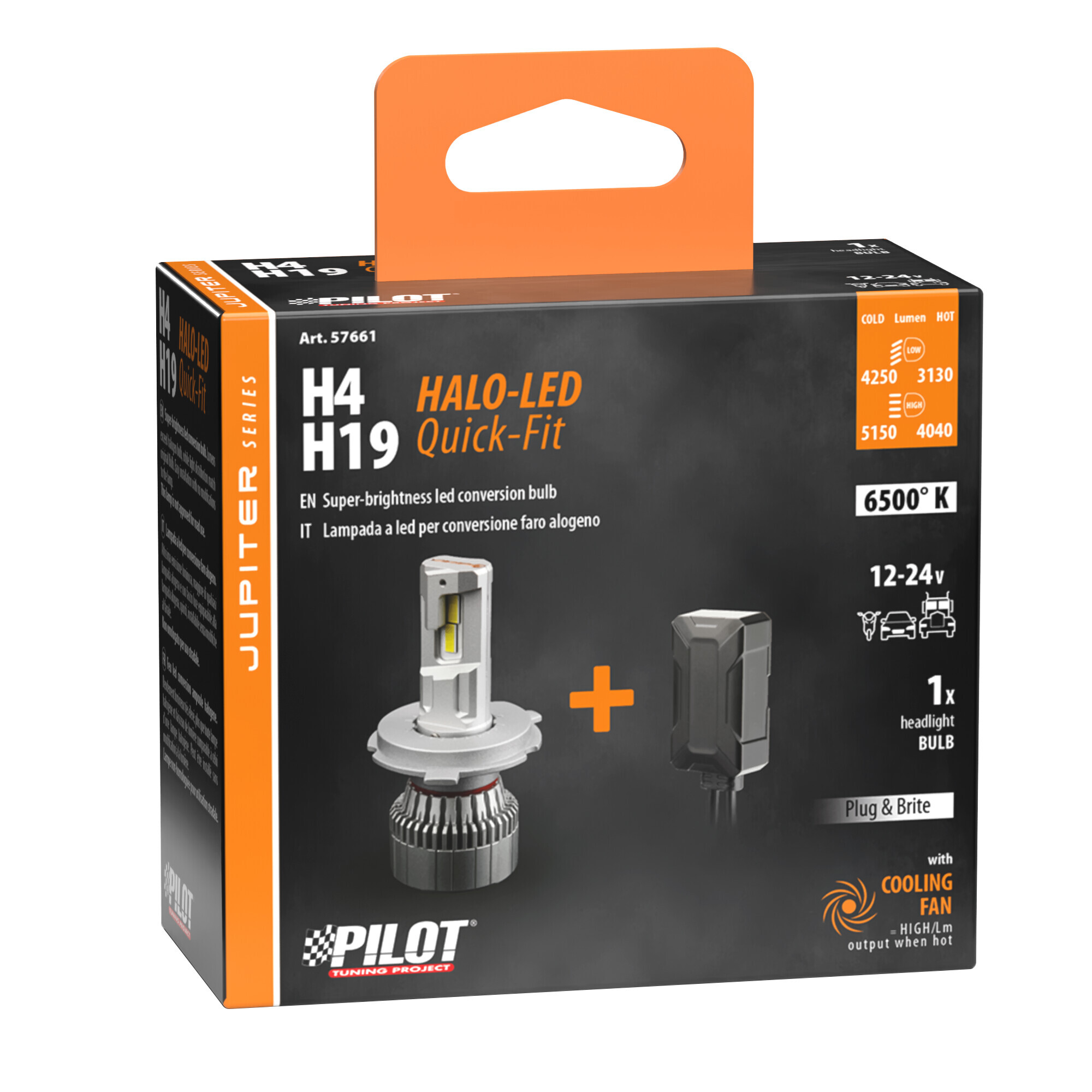 12/24V Halo Led Jupiter Series Quick-Fit - (H4-H19) - 55W - P43t / PU43t-3 - 1 pz - Scatola - immagine 4