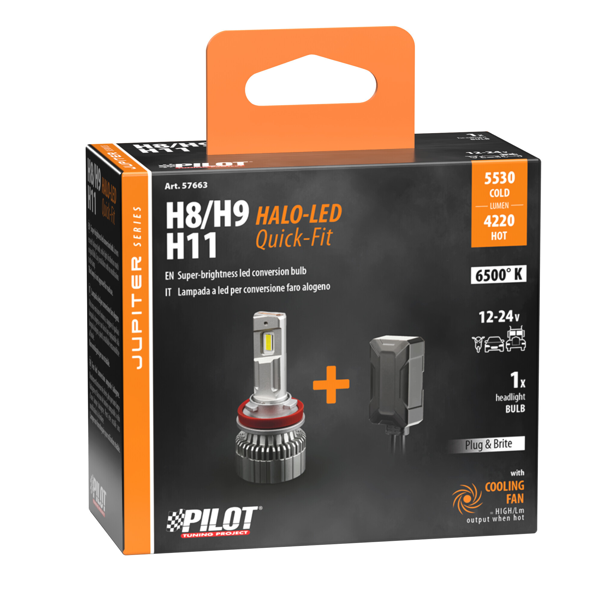 12/24V Halo Led Jupiter Series Quick-Fit - (H8-H9-H11) - 55W - PGJ19-X - 1 pz - Scatola - immagine 4