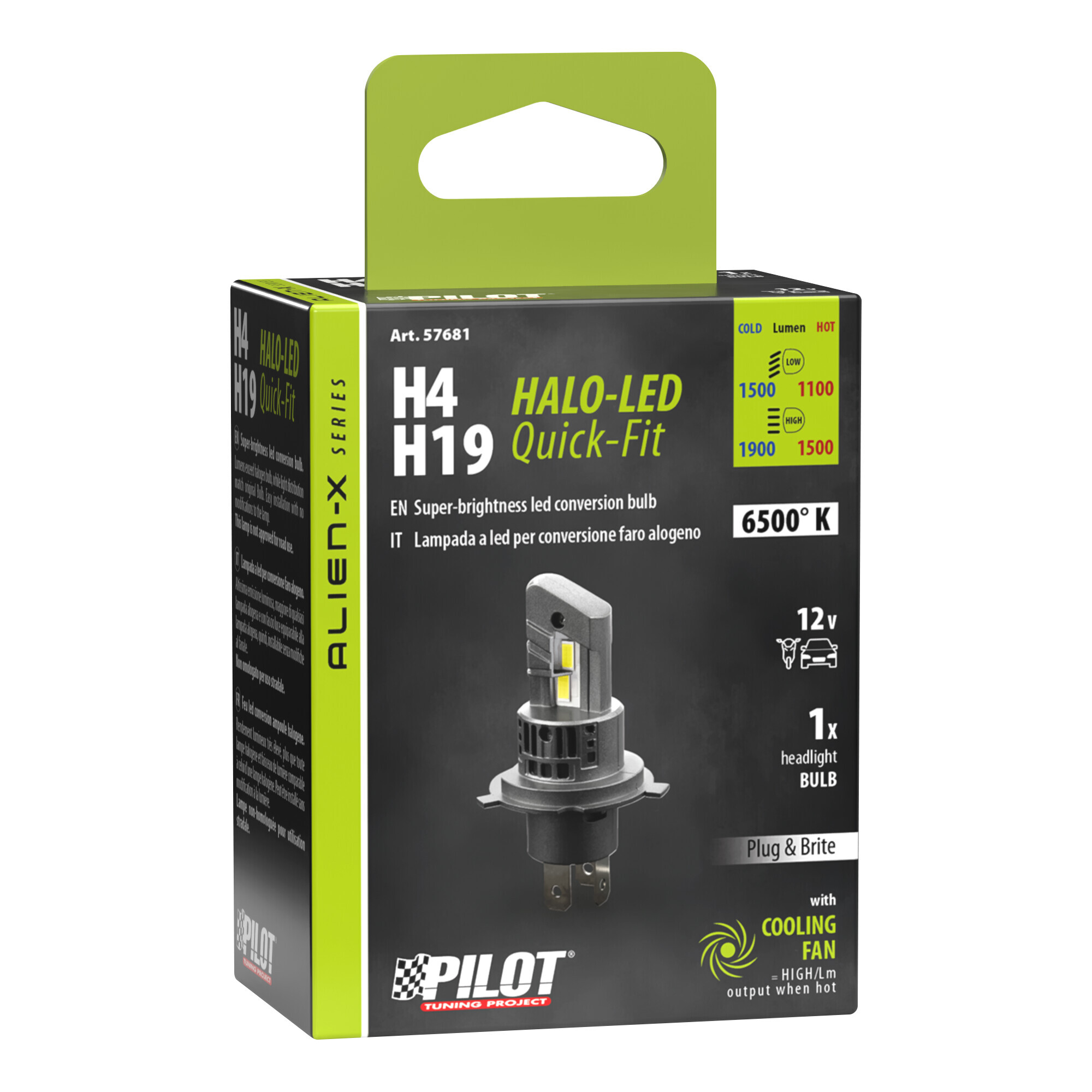 12V Halo Led Alien-X Series Quick-Fit - (H4-H19) - 25W - P43t / PU43t-3 - 1 pz - Scatola - immagine 3