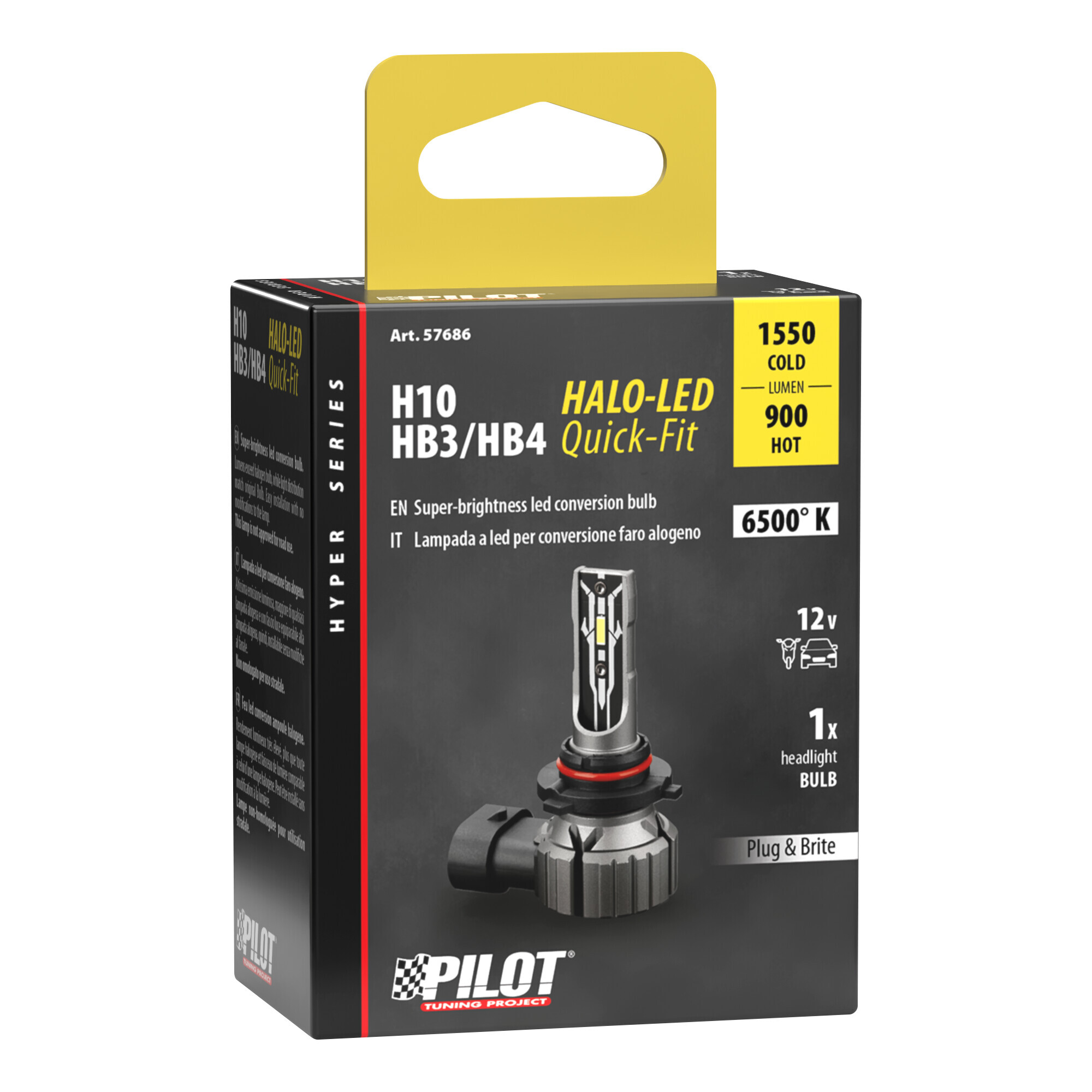 12V Halo Led Hyper Series Quick-Fit - (H10-HB3-HB4) - 15W - PY20d / P20d / P22d - 1 pz - Scatola - immagine 3