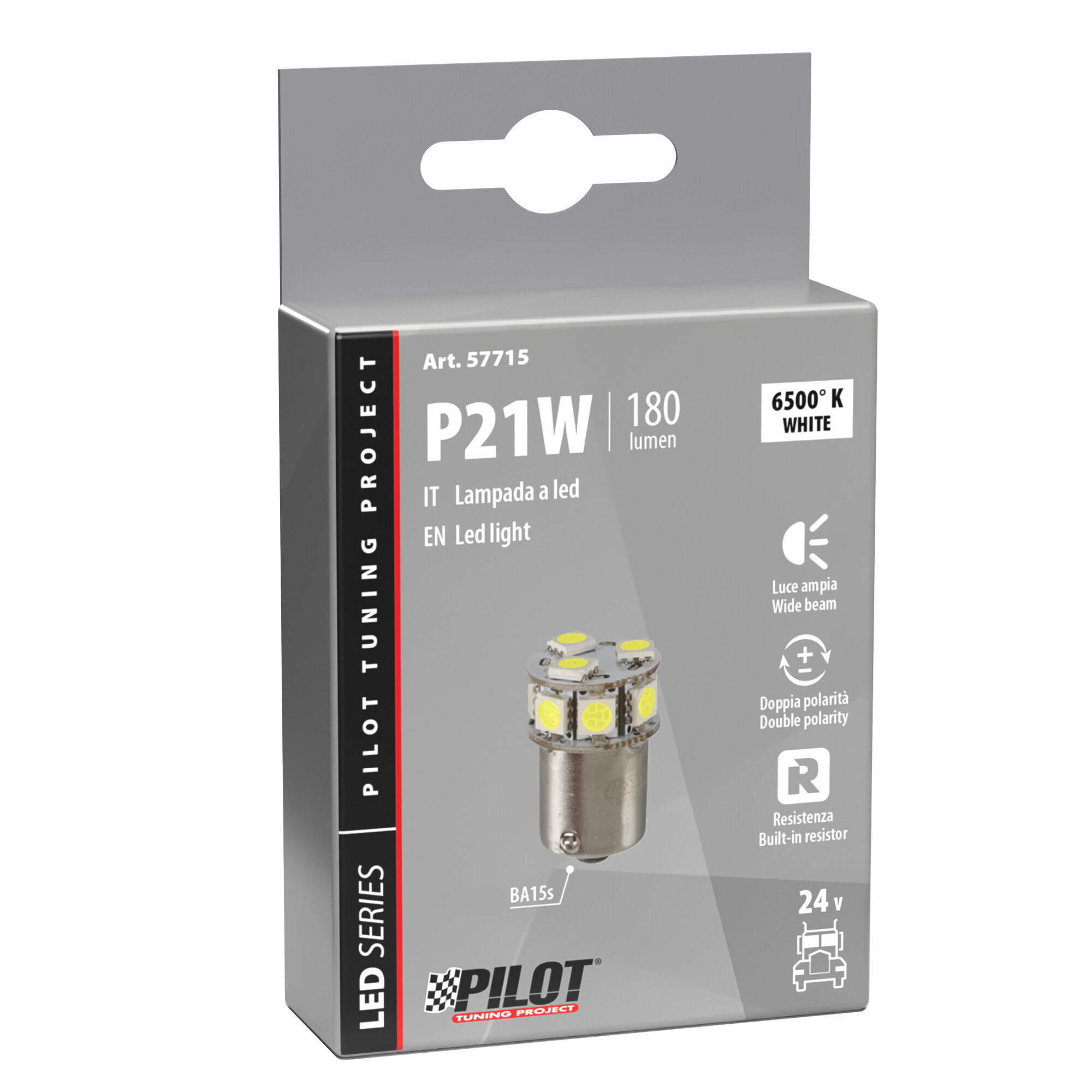 24/32V Led series - 10 SMD x 1 chip - (P21W) - BA15s - 1 pz - Scatola - Bianco - Doppia polarità - Resistenza incorporata - immagine 2