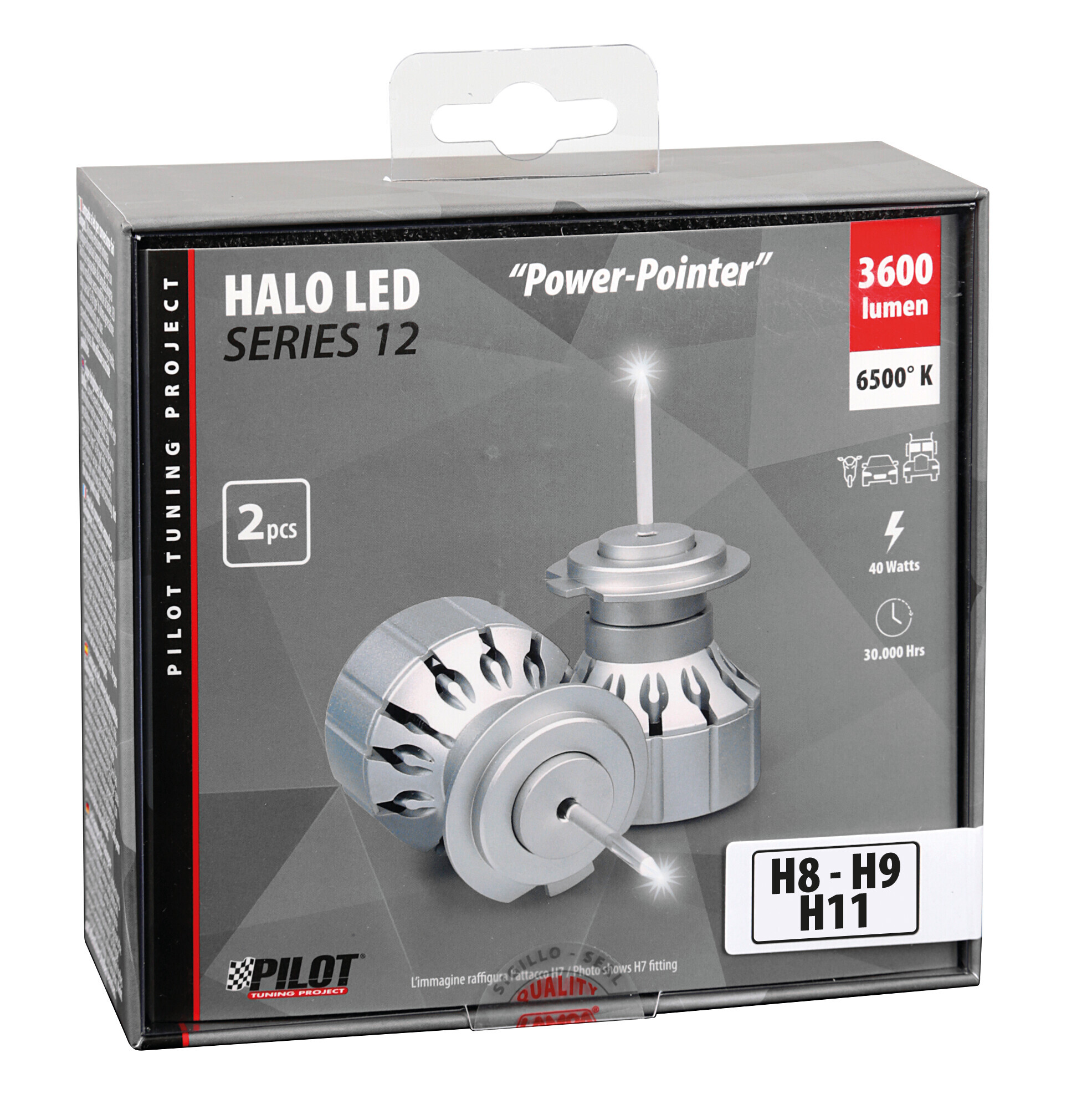 9/32V Halo Led Serie 12 Power-Pointer - (H8-H9-H11) - 40W - PGJ19-X - 2 pz - Scatola - immagine 5