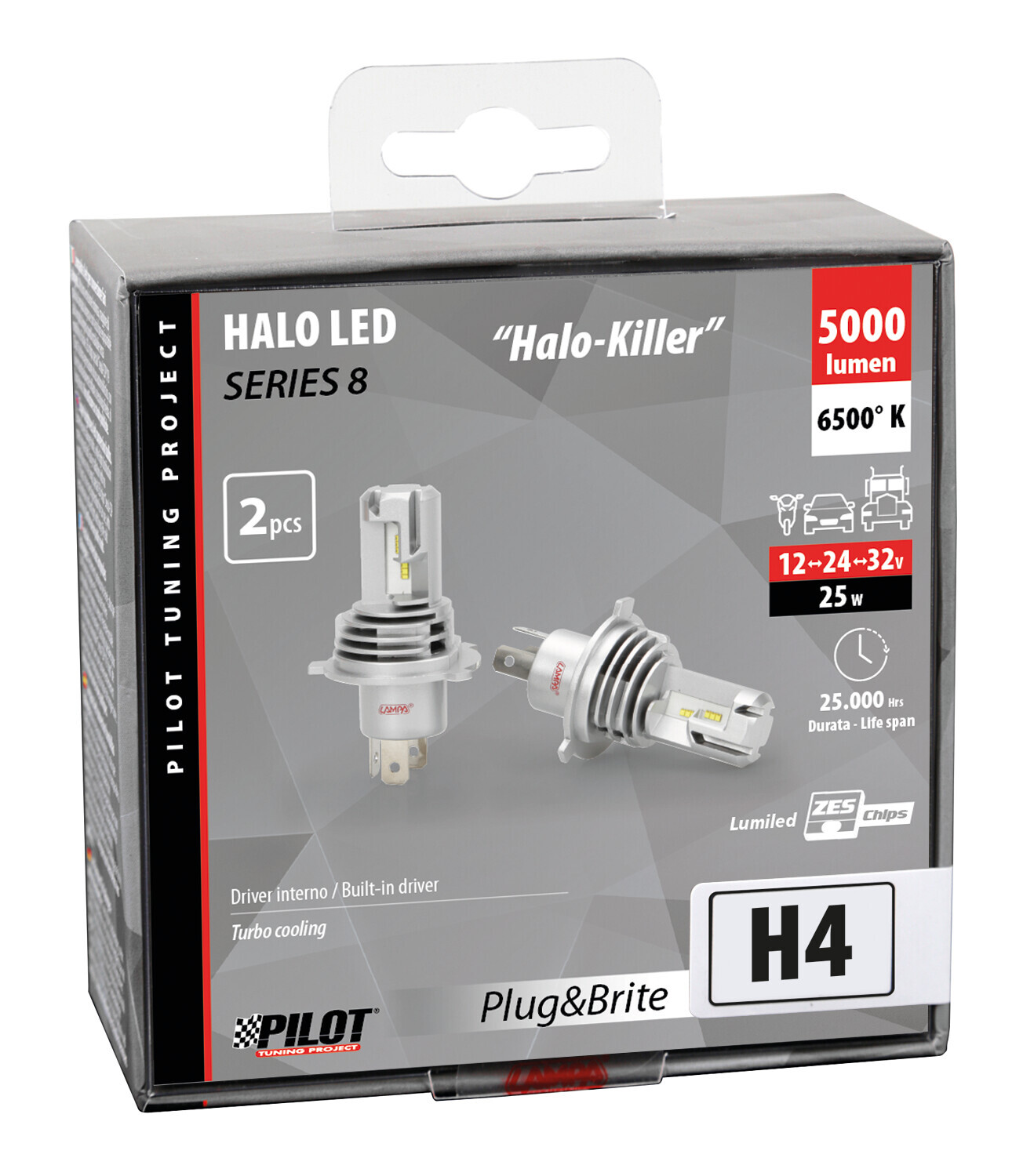 9/32V Halo Led Serie 8 Halo Killer - (H4) - 25W - P43t - 2 pz - Scatola - immagine 7
