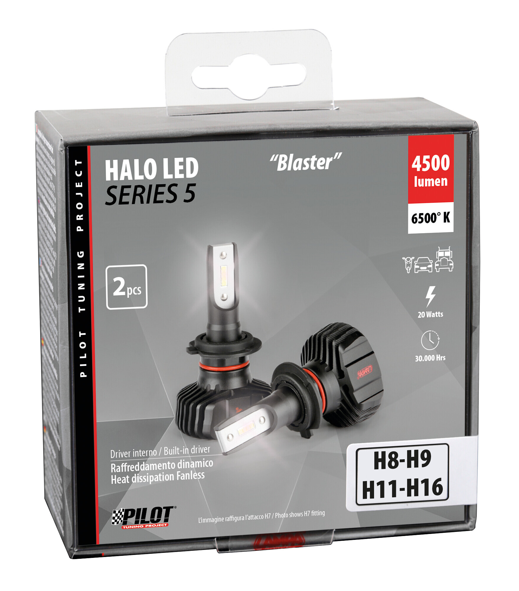 12/24V Halo Led Serie 5 Blaster - (H8-H9-H11-H16) - 20W - PGJ19-X - 2 pz - Scatola - immagine 3