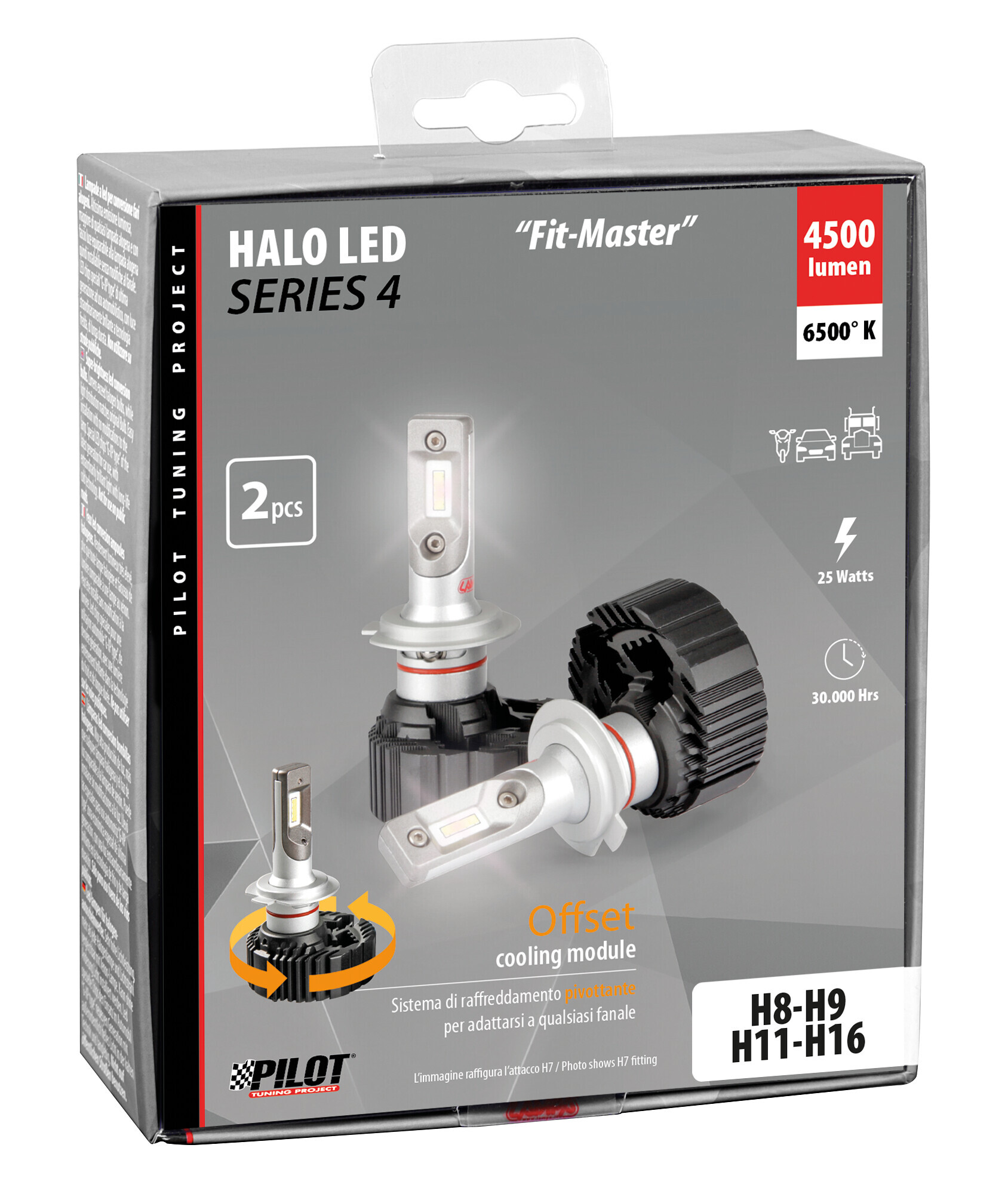 9/32V Halo Led Serie 4 Fit-Master - (H8-H9-H11-H16) - 25W - PGJ19-X - 2 pz - Scatola - immagine 3
