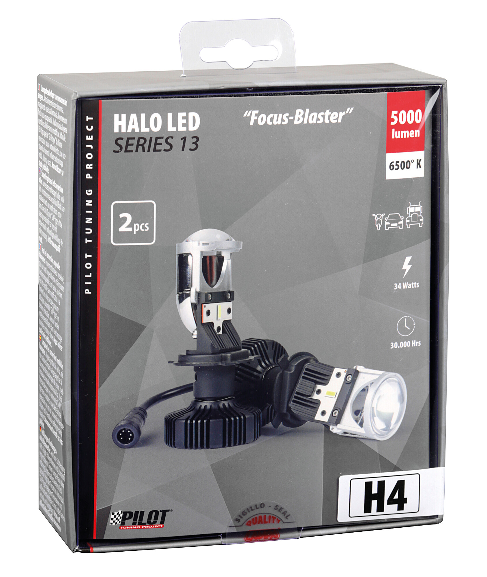 9/32V Halo Led Serie 13 Focus-Blaster - (H4) - 34W - P43t - 2 pz - Scatola - immagine 4