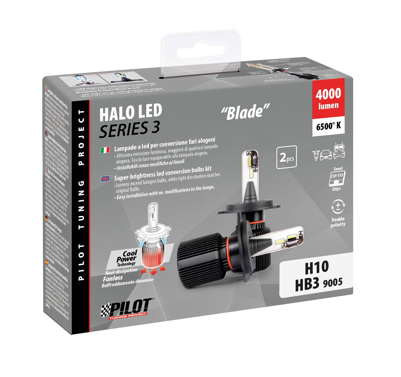 9/32V Halo Led Serie 3 Blade - (H10-HB3 9005) - 20W - P20d - 2 pz - Scatola - immagine 4