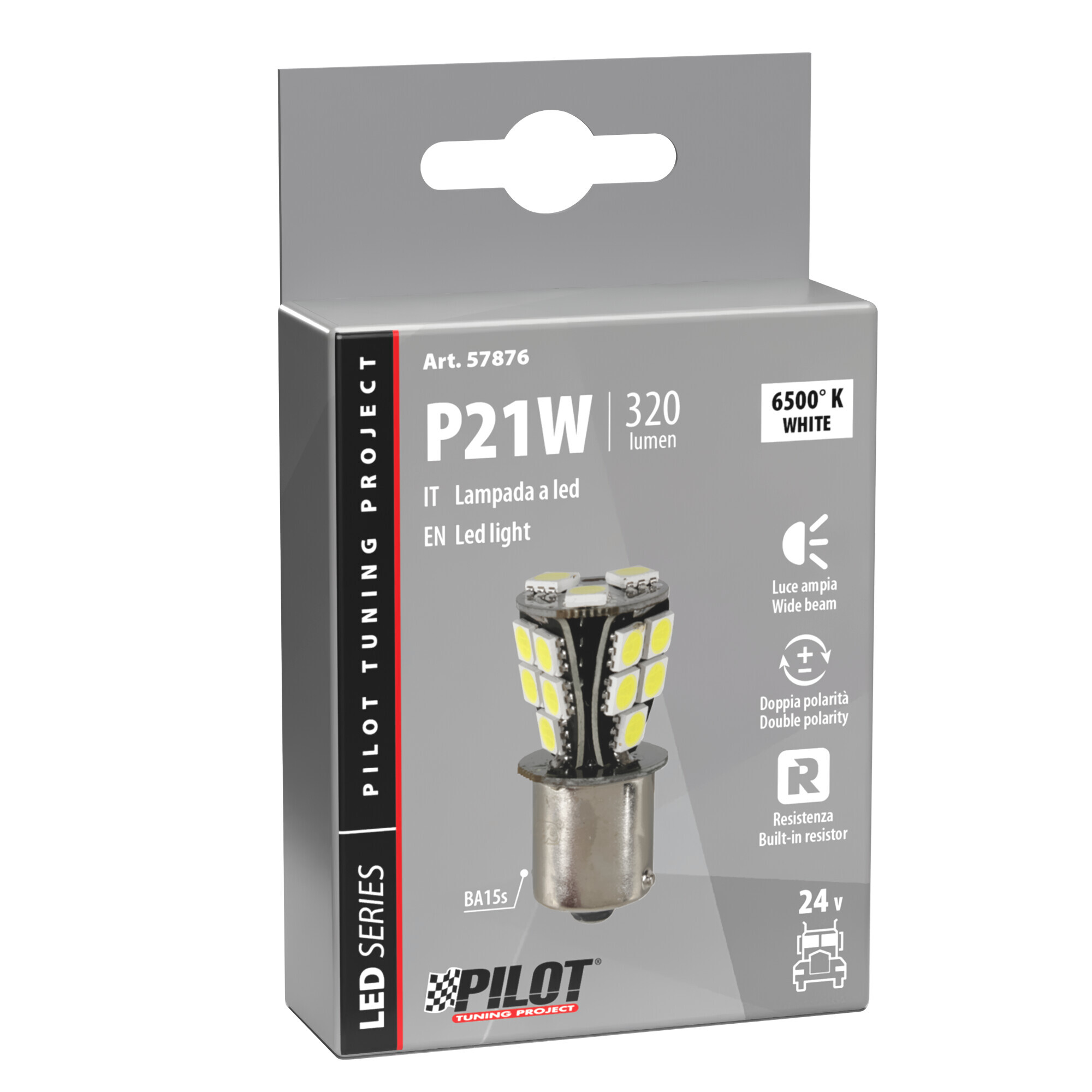 24/32V Led series - 18 SMD x 1 chip - (P21W) - BA15s - 1 pz - Scatola - Bianco - Doppia polarità - Resistenza incorporata - immagine 3