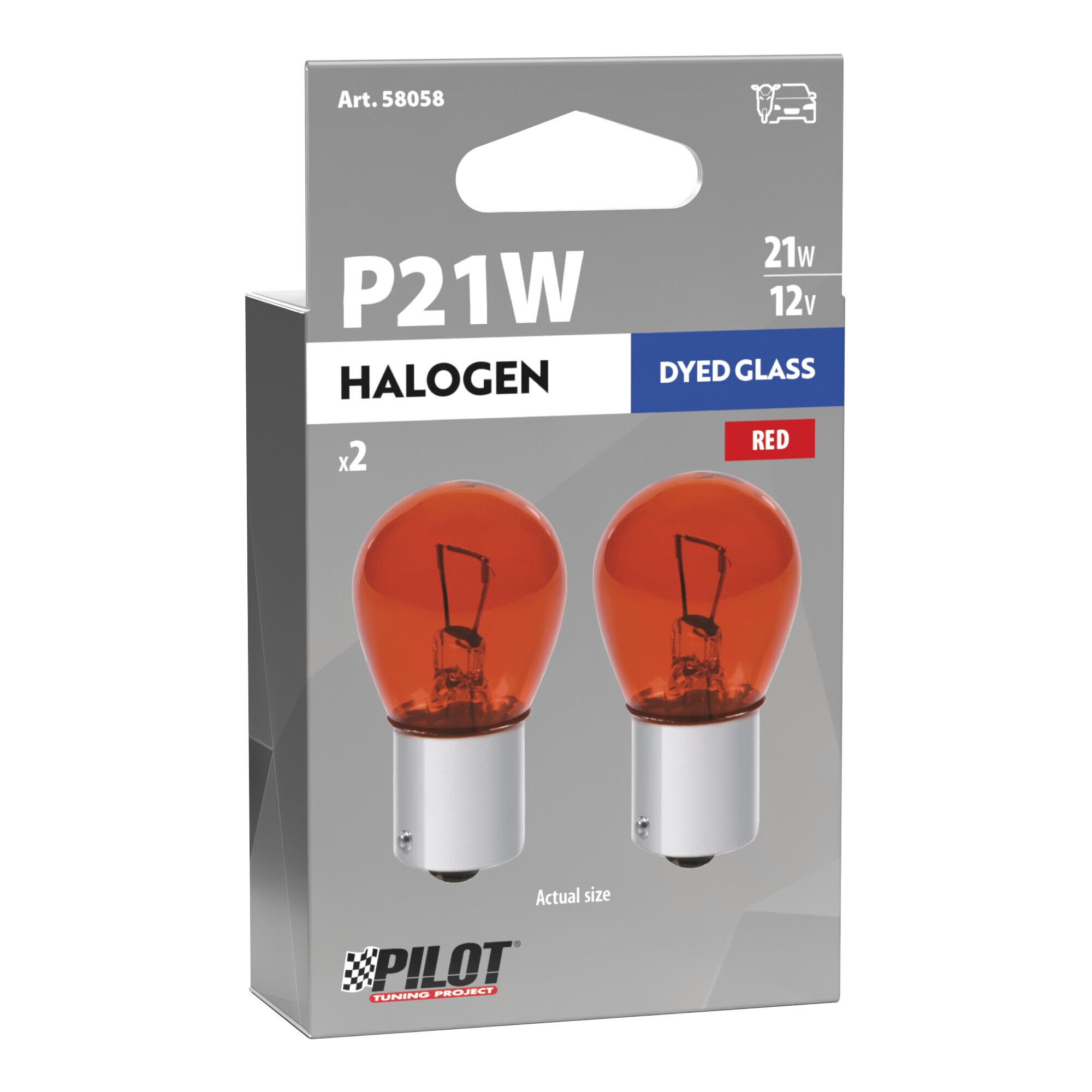 12V Red Dyed Glass, Lampada 1 filamento - (P21W) - 21W - BA15s - 2 pz - Scatola - immagine 5