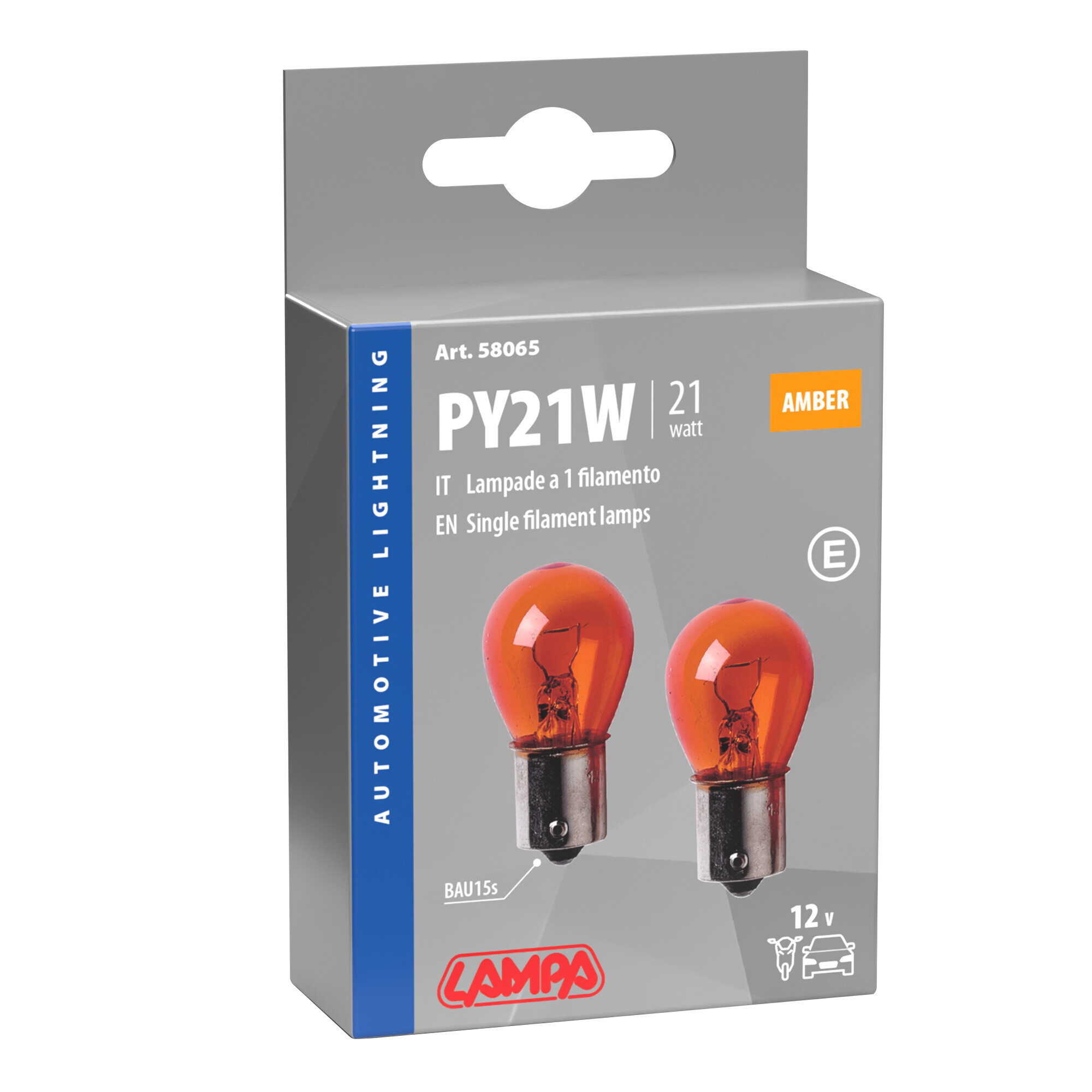 12V Lampada 1 filamento - PY21W - 21W - BAU15s - 2 pz - Scatola - Arancio - immagine 4