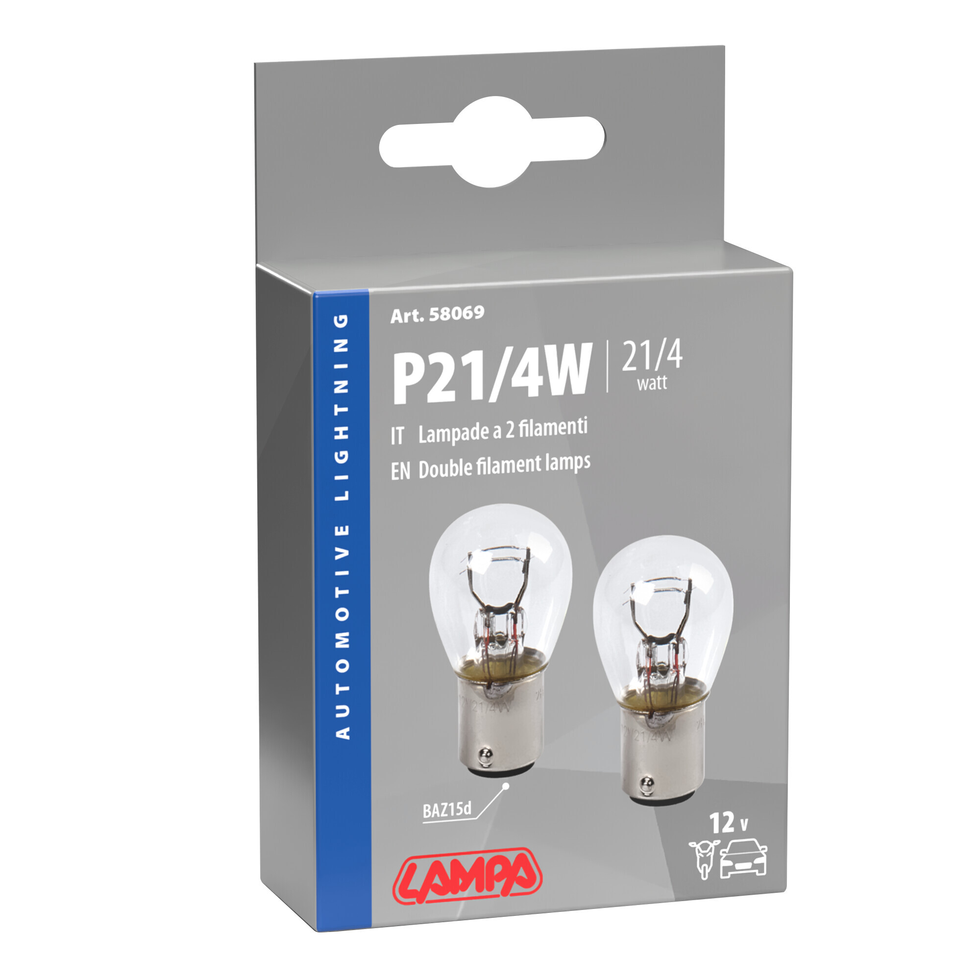12V Lampada 2 filamenti - P21/4W - 21/4W - BAZ15d - 2 pz - Scatola - immagine 4
