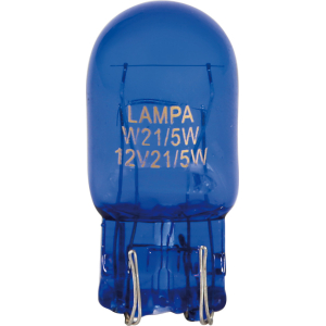 12V Blue Dyed Glass, Lampada con zoccolo vetro 2 filamenti - (W21/5W) - 21/5W - W3x16q - 2 pz - Scatola
