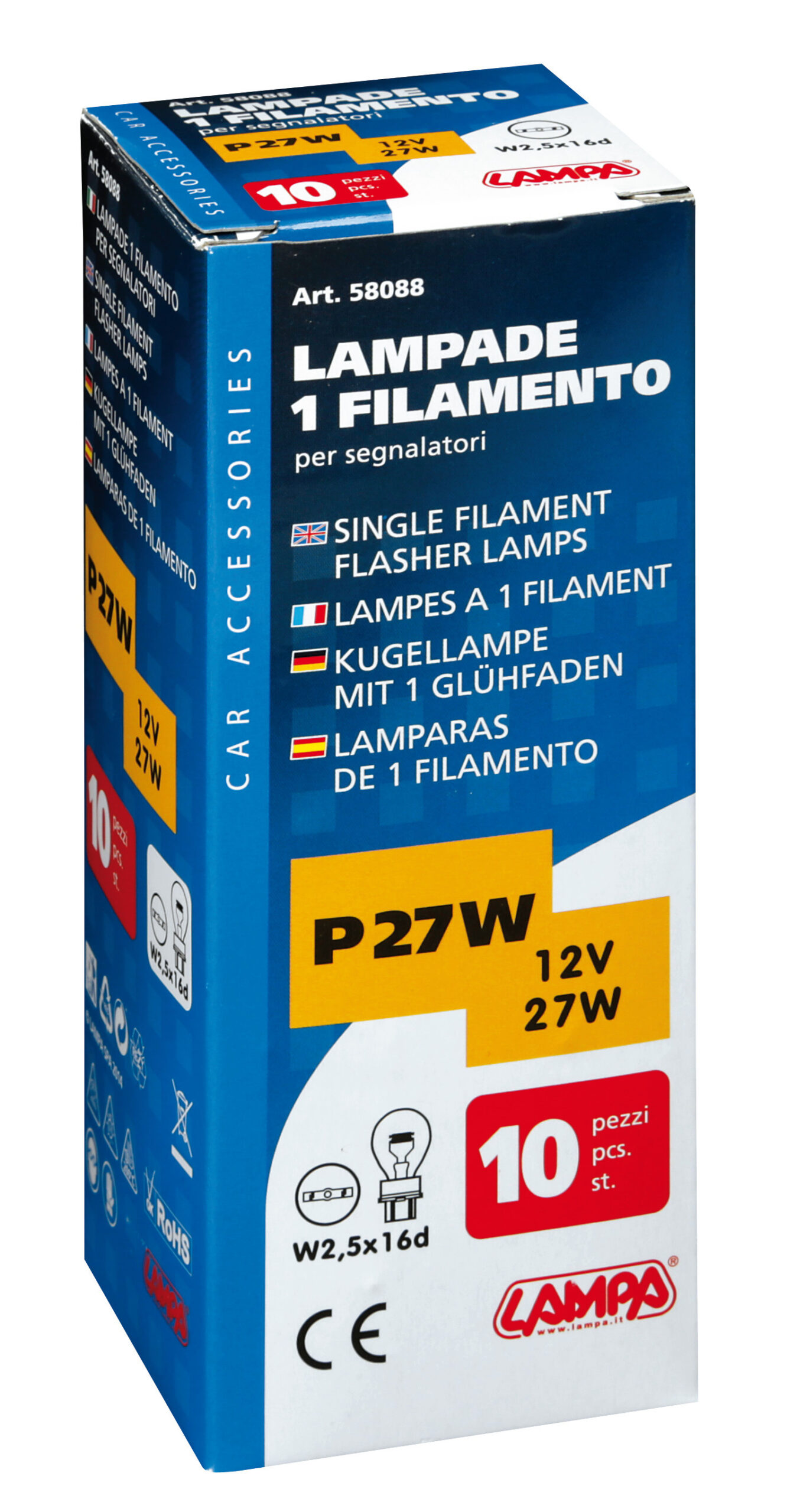 12V Lampada 1 filamento - P27W - 27W - W2,5x16d - 10 pz - Scatola - immagine 4