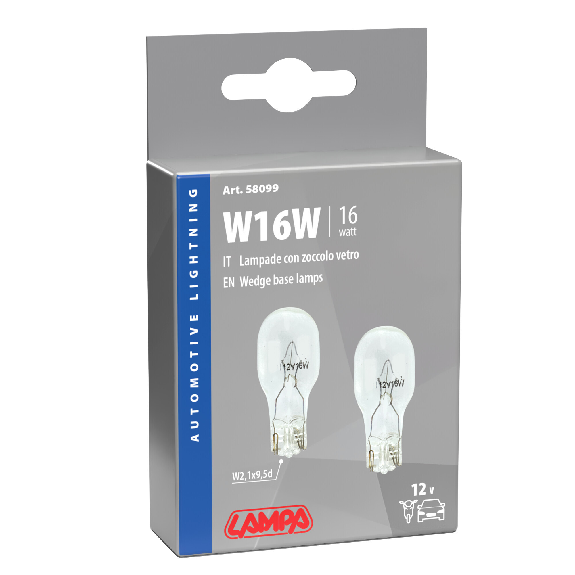 12V Lampada con zoccolo vetro - W16W - 16W - W2,1x9,5d - 2 pz - Scatola - immagine 4