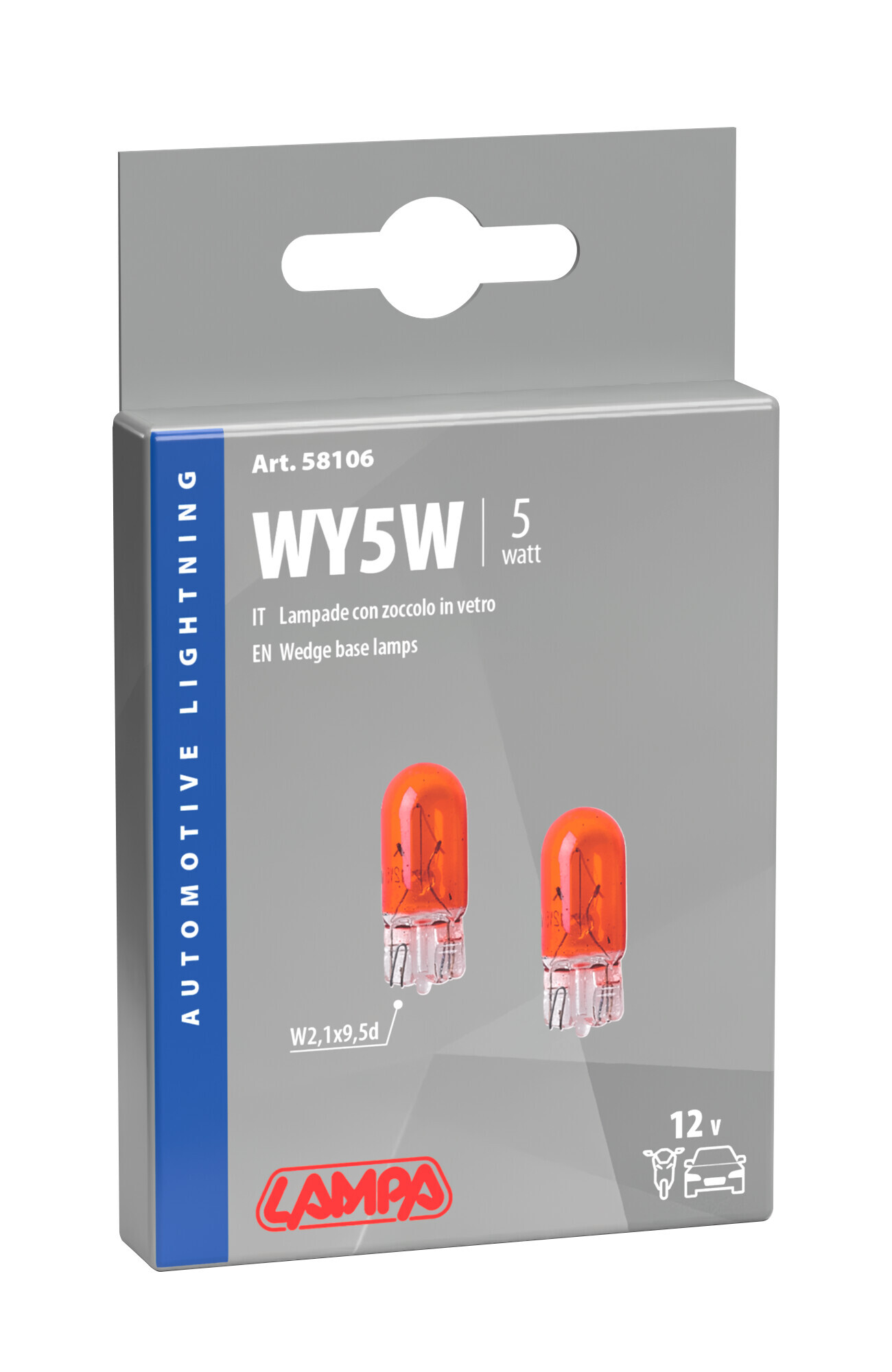 12V Lampada con zoccolo vetro - WY5W - 5W - W2,1x9,5d - 2 pz - Scatola - Arancio - immagine 4