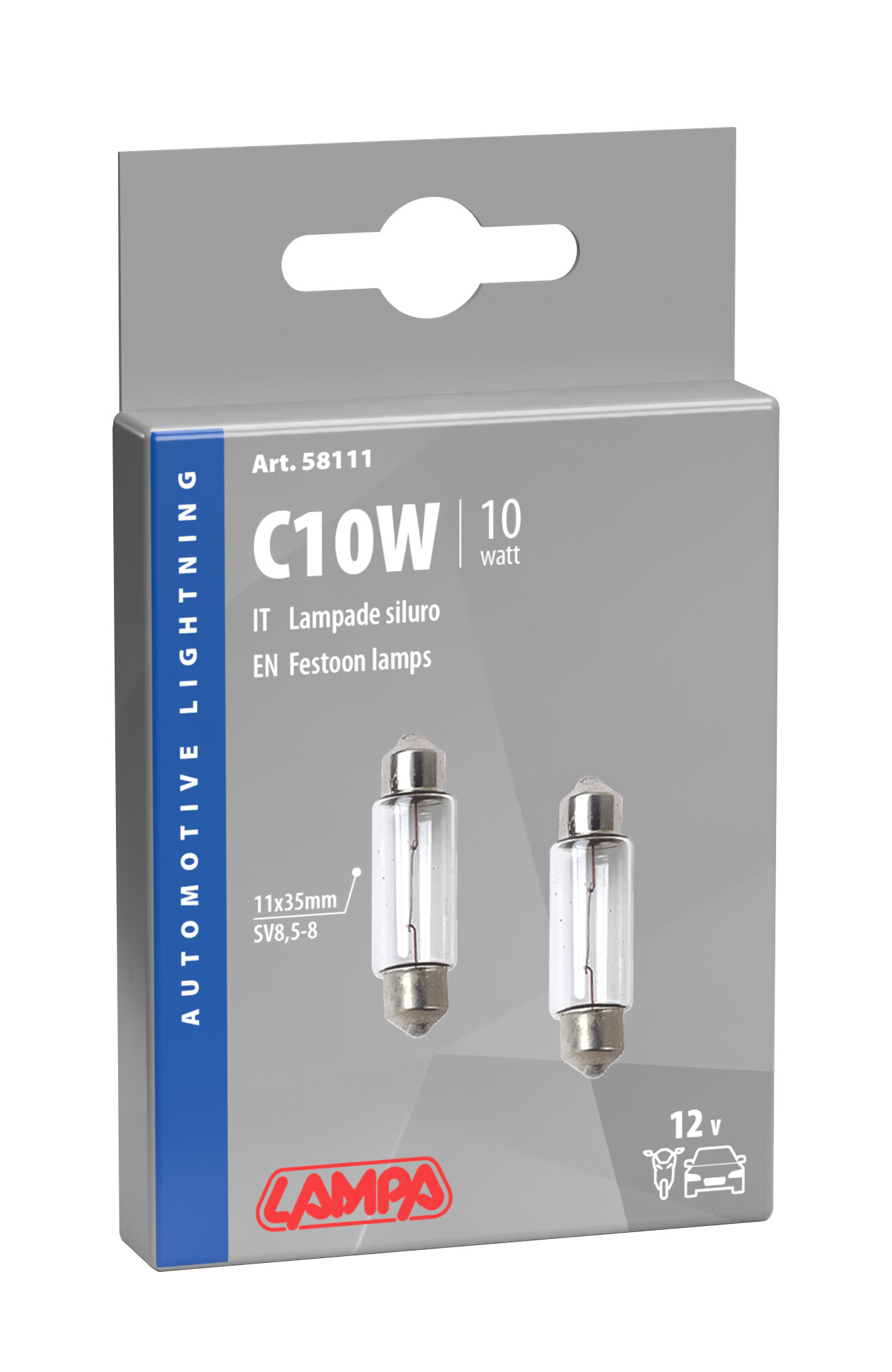 12V Lampada siluro - C10W - 11x35 mm - 10W - SV8,5-8 - 2 pz - Scatola - immagine 4