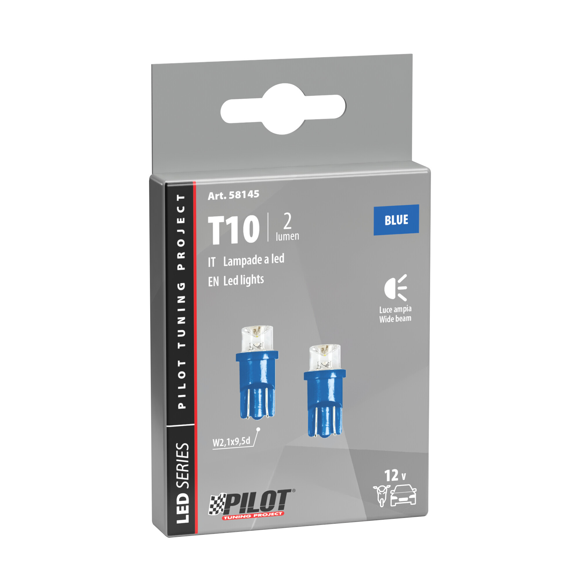 12V Colour-Led Wide, lampada 1 Led - (T10) - W2,1x9,5d - 2 pz - Scatola - Blu - immagine 4