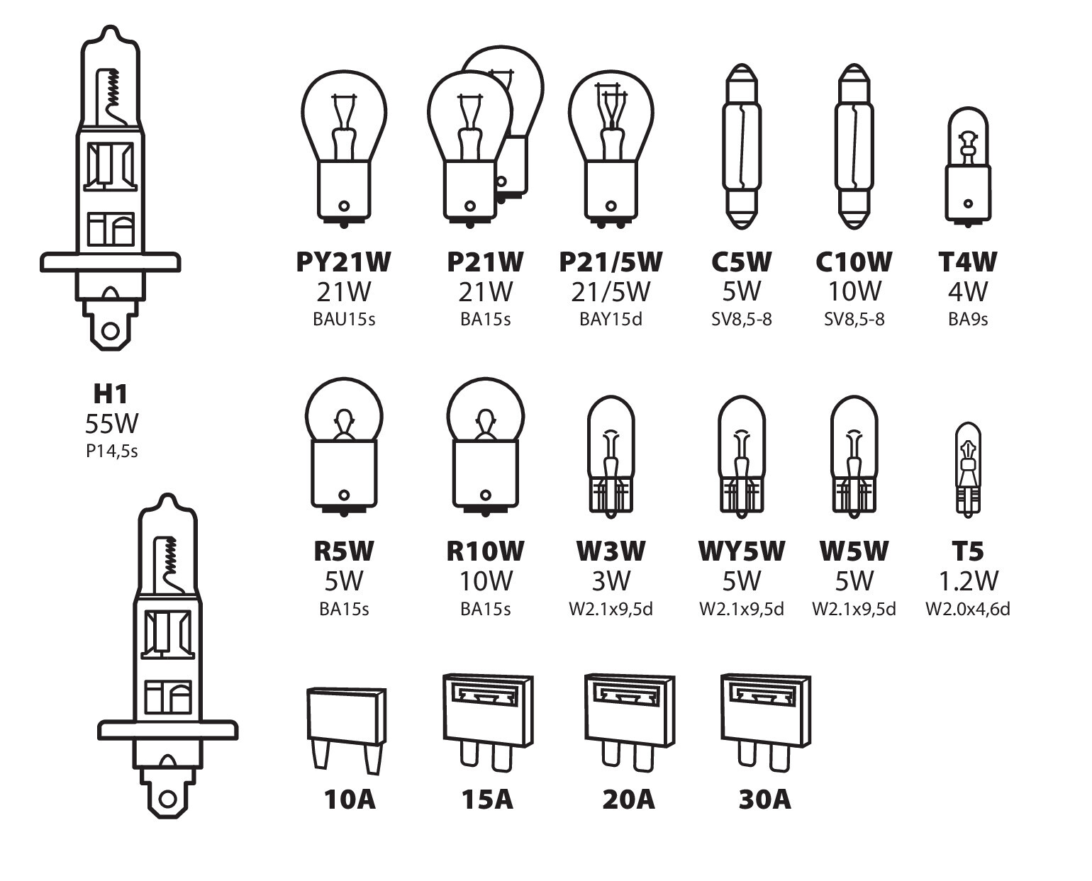 Kit lampade di ricambio 19 pz, alogena 2x H1 - 12V - immagine 2