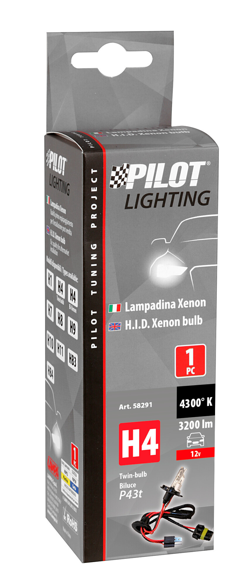 12V Lampadina HID Xenon 4.300K - H4 - 1 pz - Scatola - (Bi-Lampada) - immagine 2