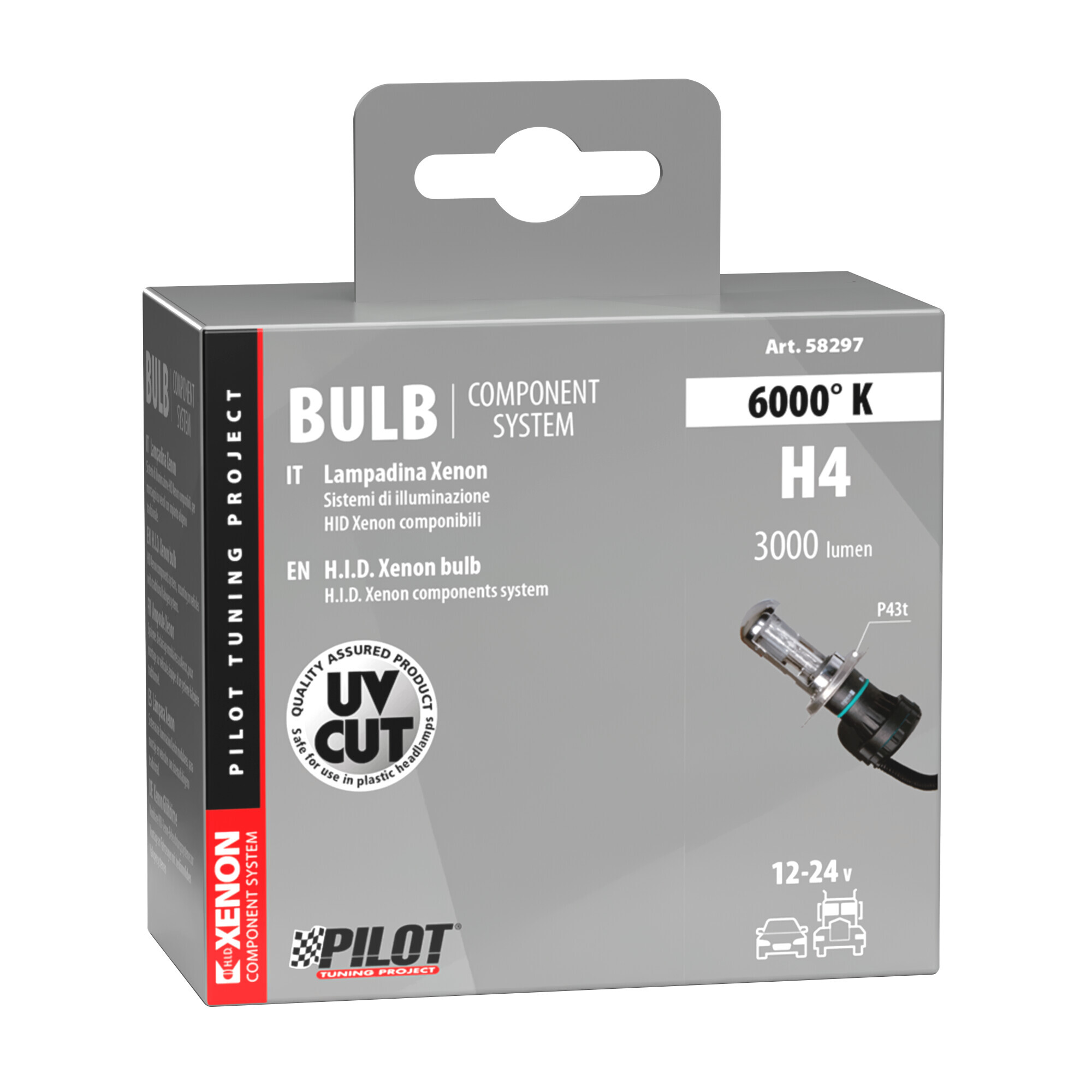 12/24V Lampadina HID Xenon 6.000K - H4 - 1 pz - Scatola - (Bi-Xenon) - immagine 2