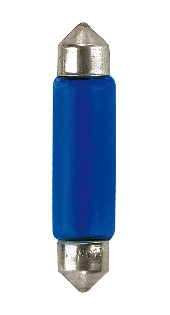 12V Blue Dyed Glass, Lampada siluro - 11x44 mm - 15W - SV8,5-8 - 2 pz - Scatola