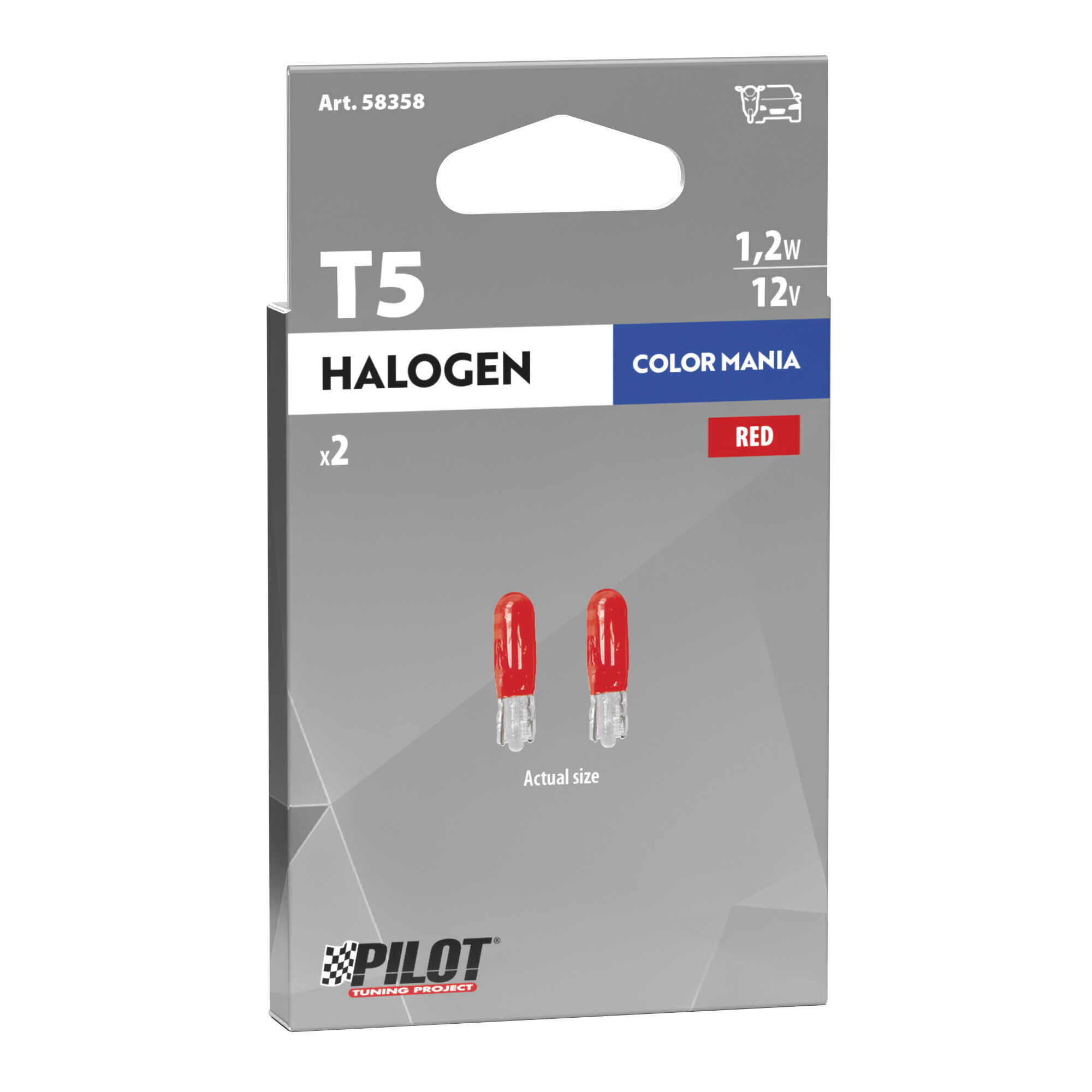 12V Lampada con zoccolo vetro - (T5) - 1,2W - W2x4,6d - 2 pz - Scatola - Rosso - immagine 4