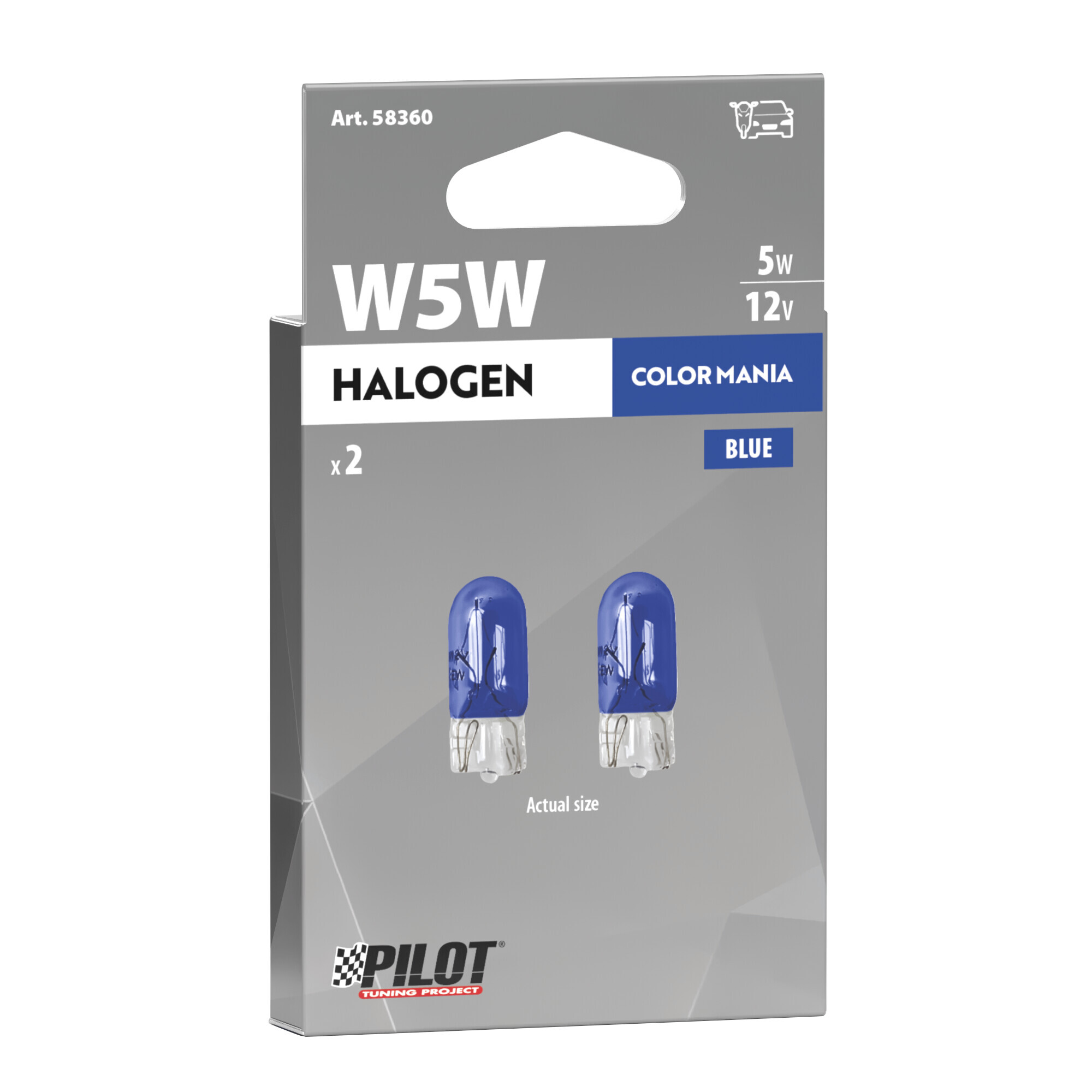 12V Lampada con zoccolo vetro - (W5W) - 5W - W2,1x9,5d - 2 pz - Scatola - Blu - immagine 4