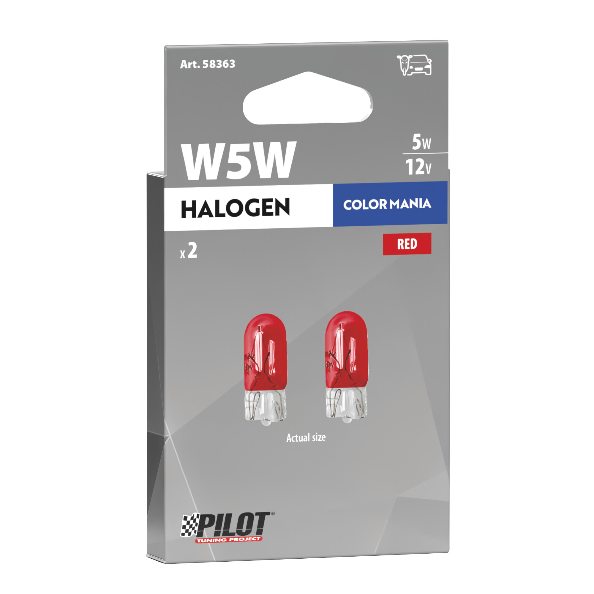 12V Lampada con zoccolo vetro - (W5W) - 5W - W2,1x9,5d - 2 pz - Scatola - Rosso - immagine 4