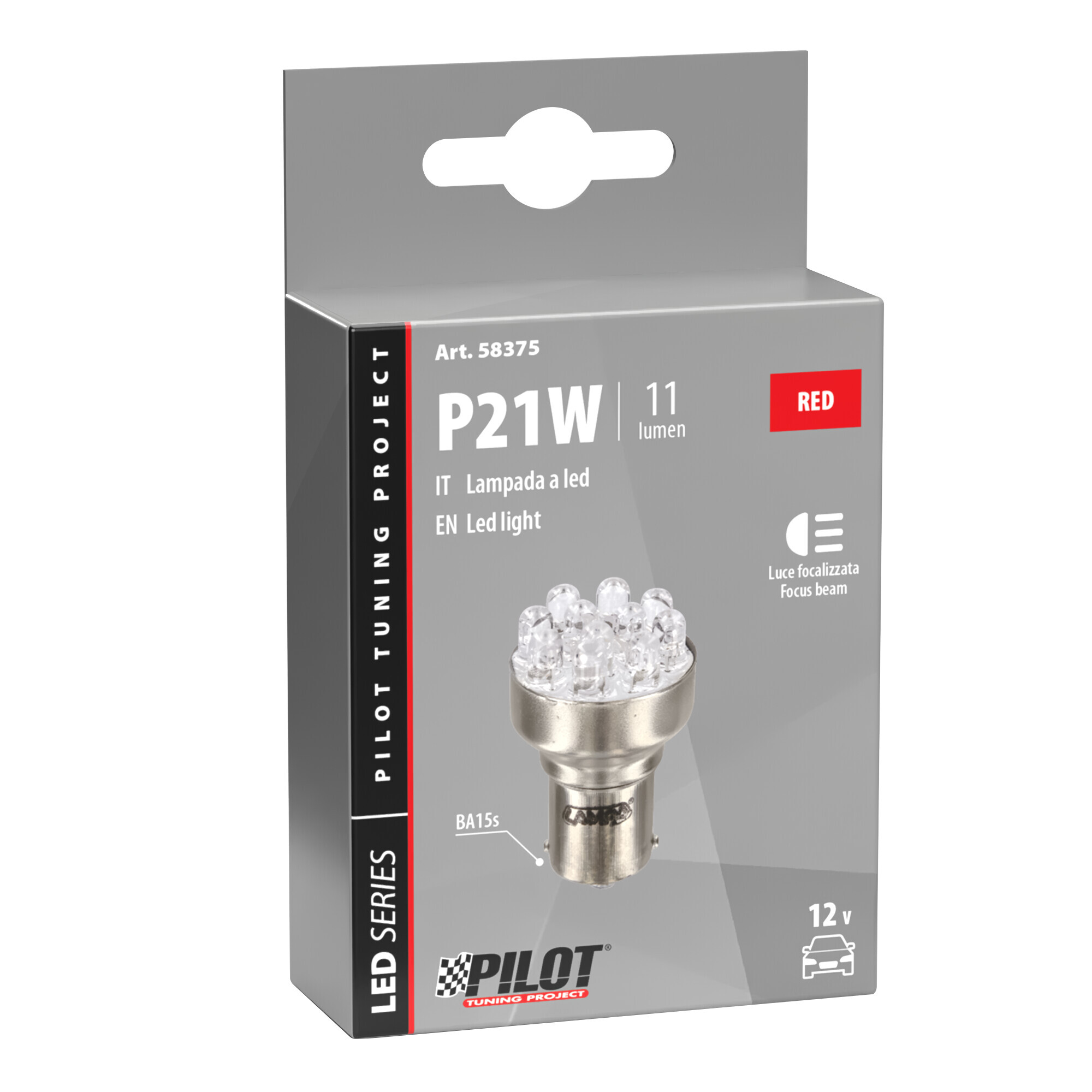 12V Lampada Multi-Led 11 Led - (P21W) - BA15s - 1 pz - Scatola - Rosso - immagine 4