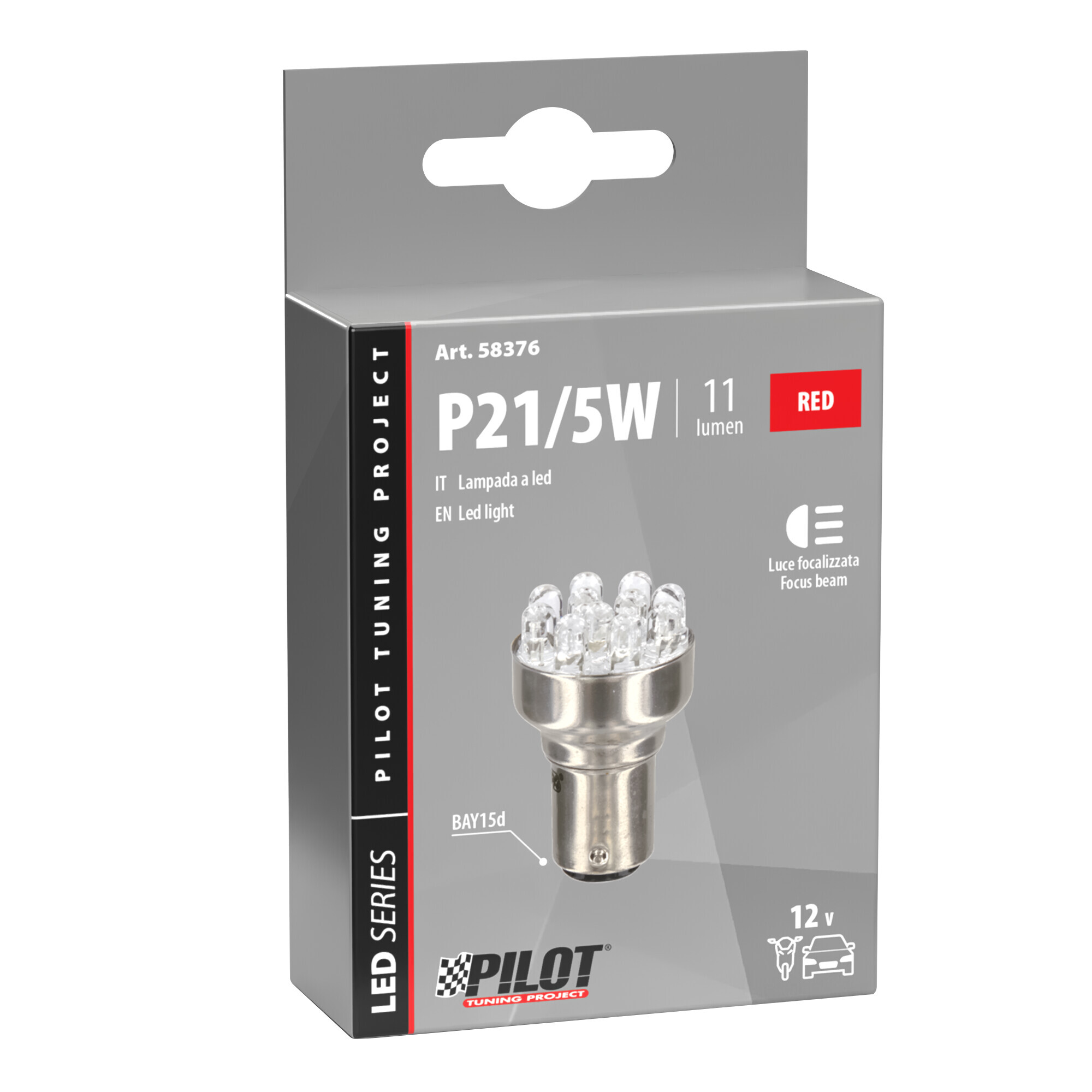 12V Lampada Multi-Led 11 Led - (P21/5W) - BAY15d - 1 pz - Scatola - Rosso - immagine 4