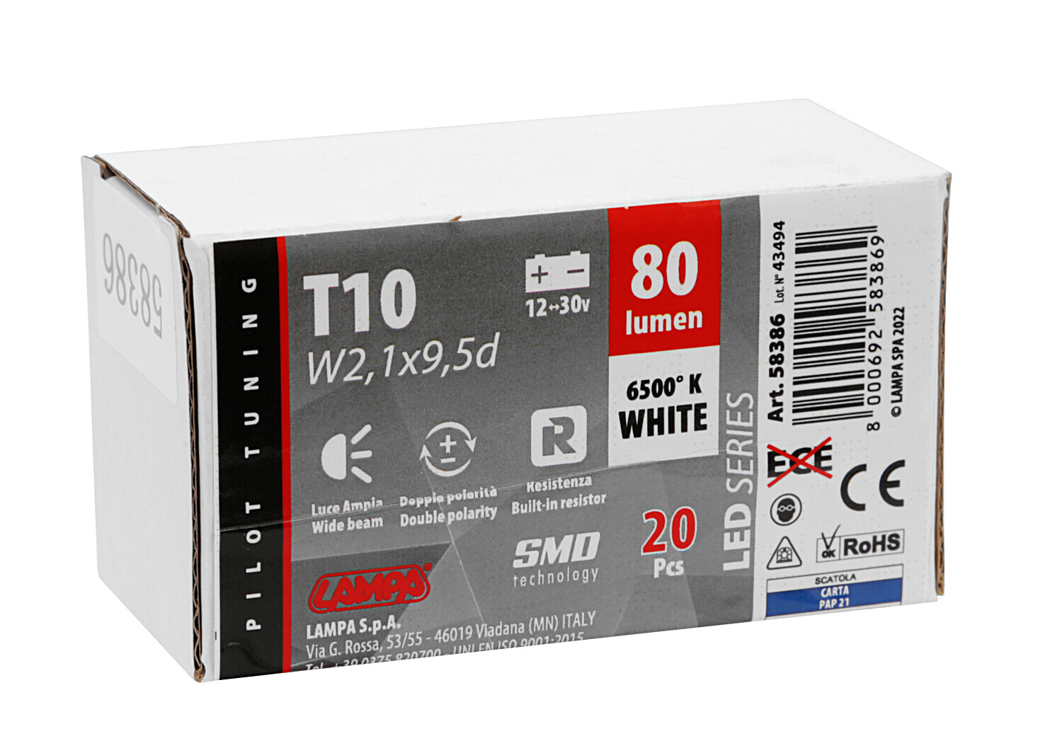 12/30V Led series - 5 Led SMD - (T10) - W2,1x9,5d - 20 pz - Scatola - Bianco - Doppia polarità - Resistenza incorporata - immagine 4