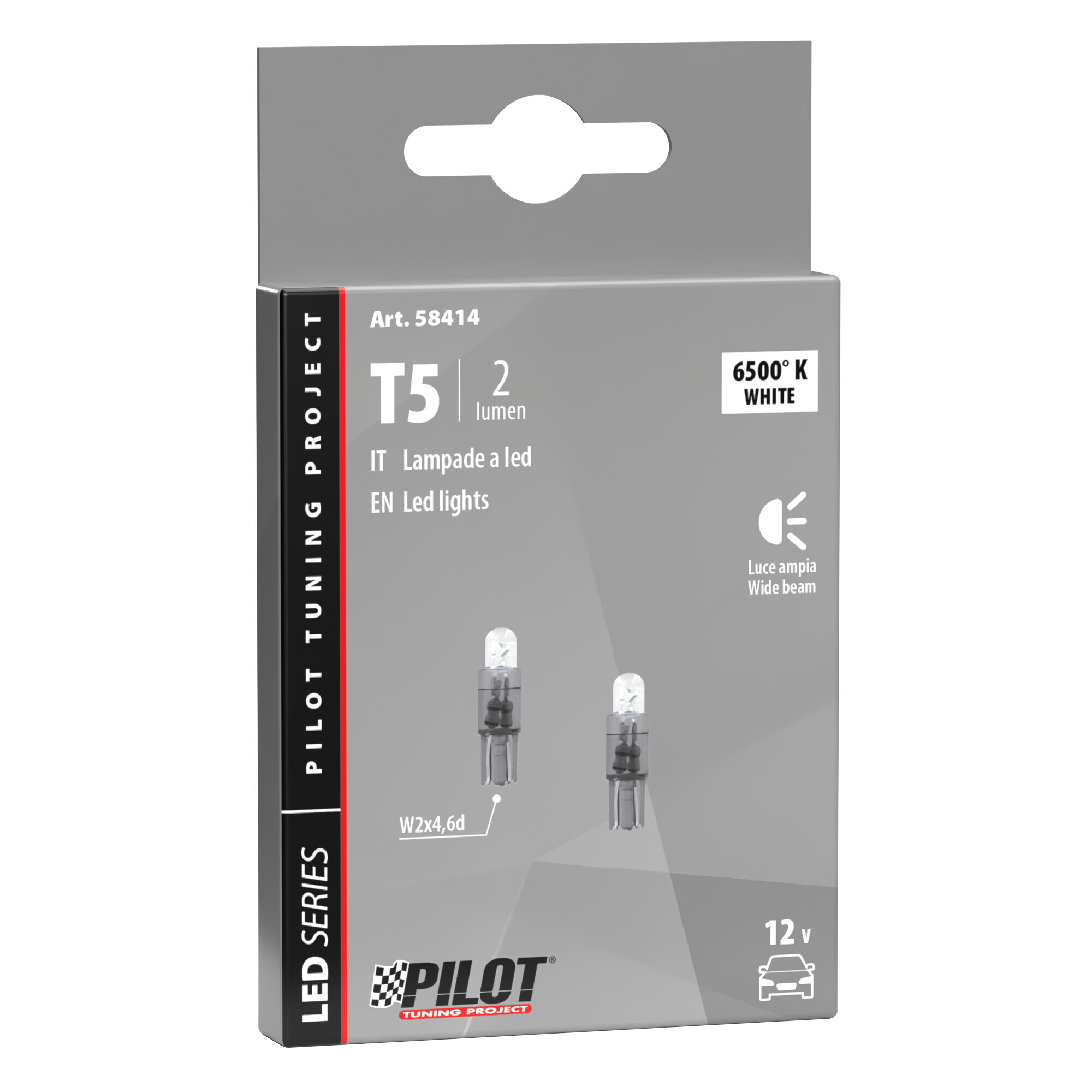 12V Micro lampada zoccolo plastica 1 Led - (T5) - W2x4,6d - 2 pz - Scatola - Bianco - immagine 4