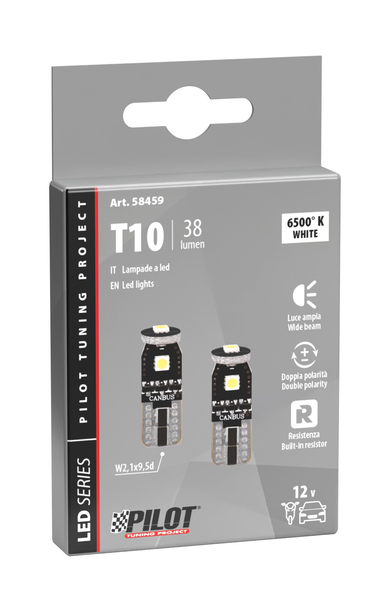12V Hyper-Led 9 - 3 SMD x 3 chips - (T10) - Trifocus - W2,1x9,5d - 2 pz - Scatola - Bianco - Doppia polarità - Resistenza incorporata - immagine 4