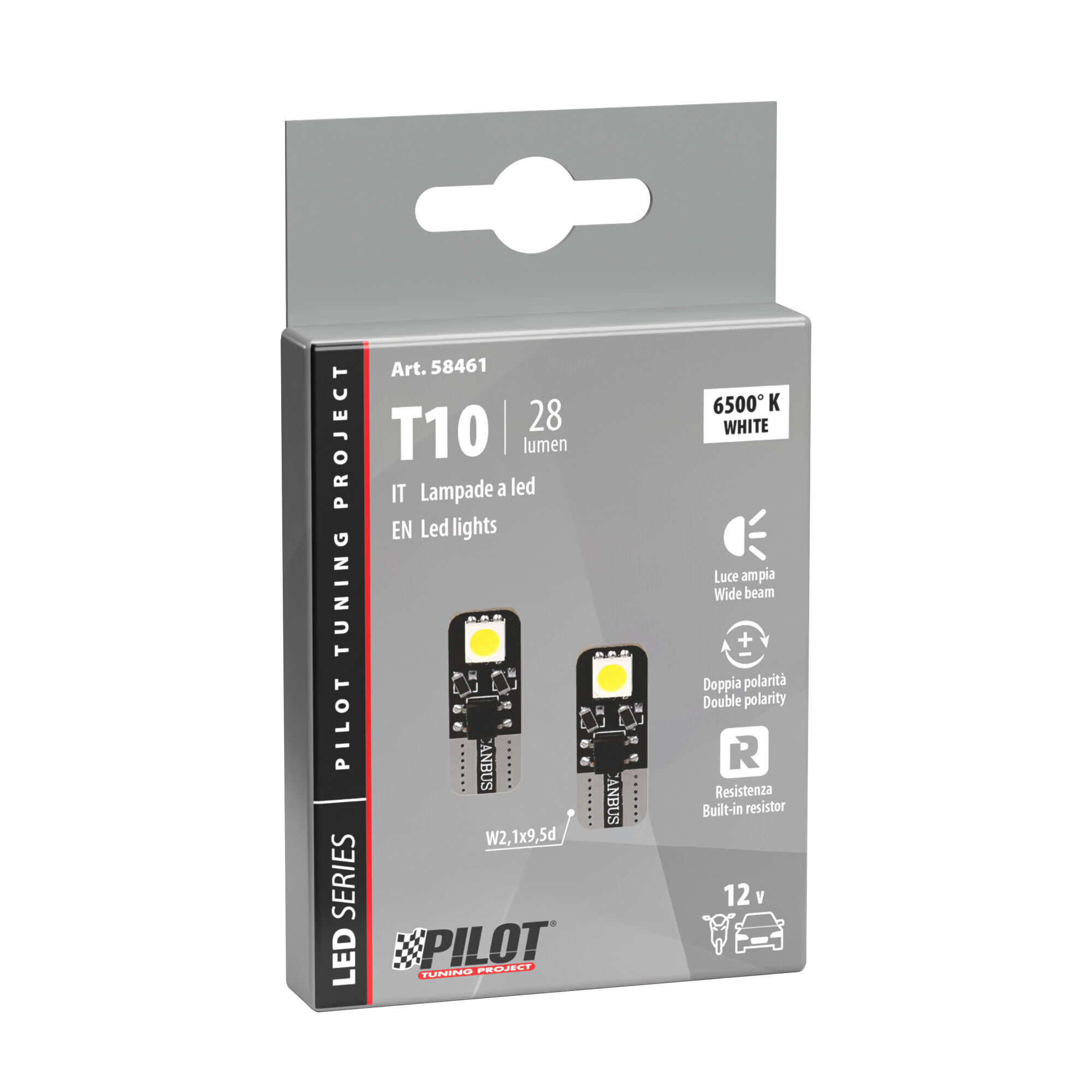 12V Hyper-Led 6 - 2 SMD x 3 chips - (T10) - Bifocus - W2,1x9,5d - 2 pz - Scatola - Bianco - Doppia polarità - Resistenza incorporata - immagine 4